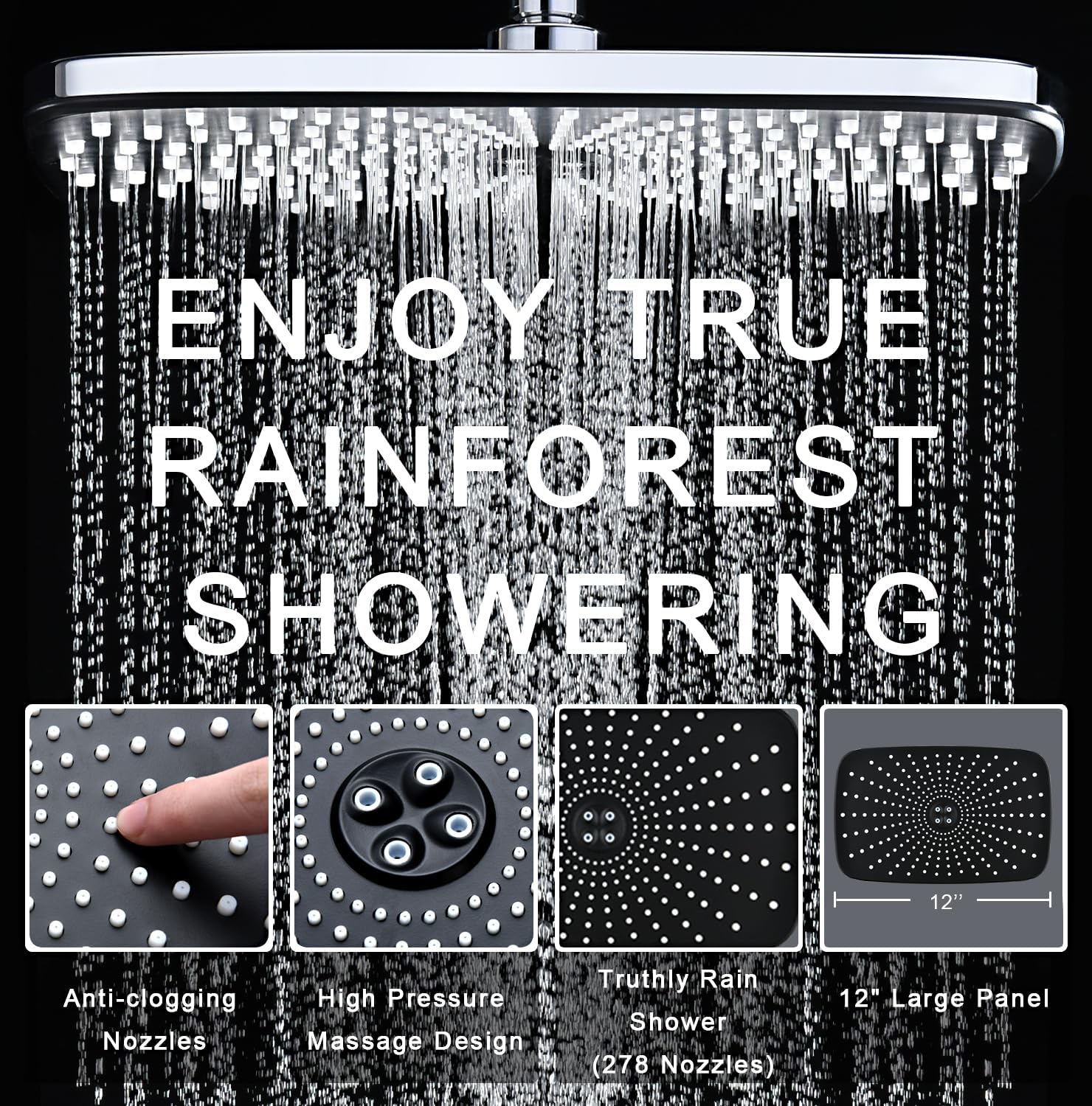 High Pressure Rain Shower Head: Upgrade Shower Heads with Handheld Spray Combo with Fixed Showerhead and 10 Sprays Handheld Shower Head, Detachable Shower head Built-in Magnetic Docking and Power Jets - Image 3