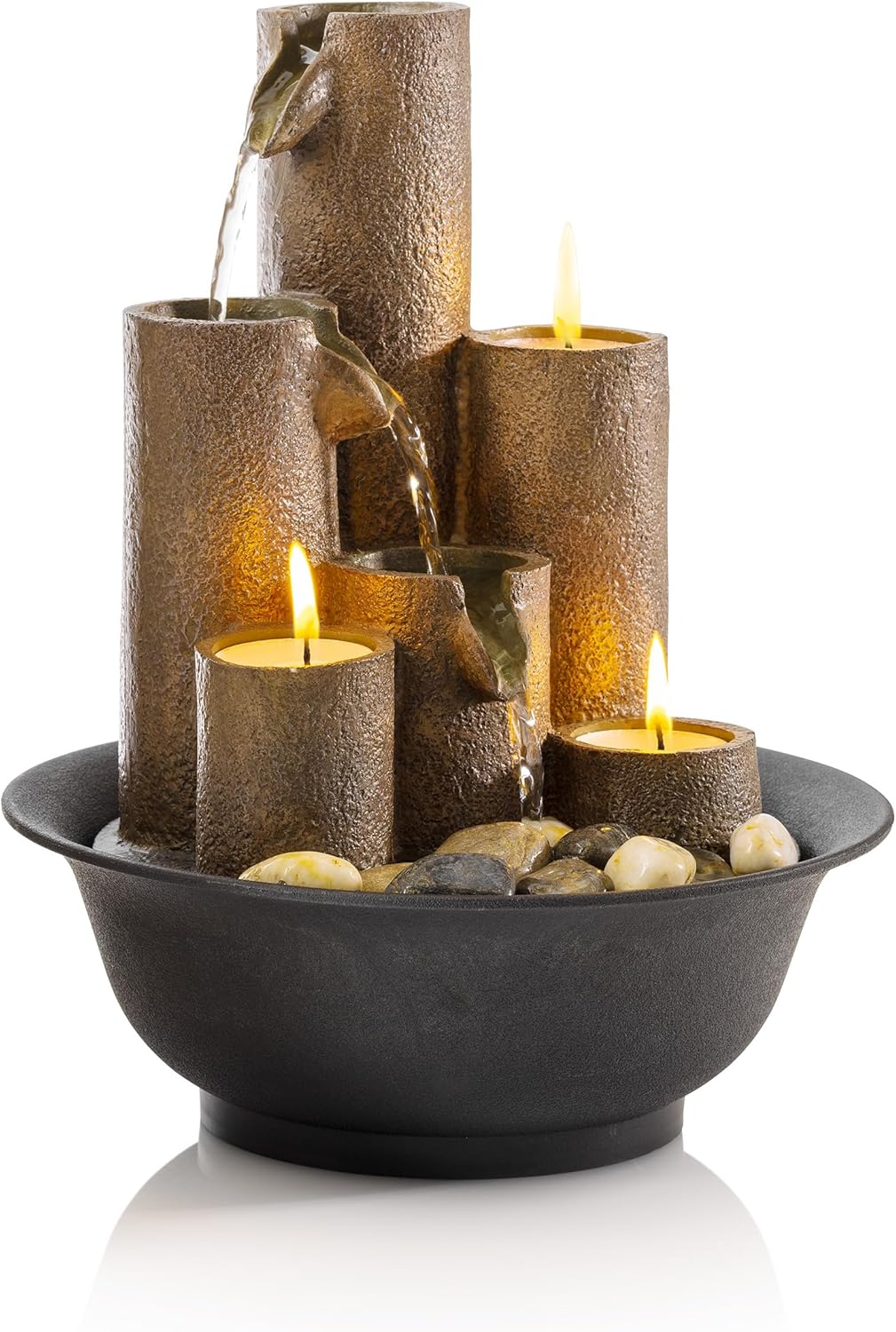 Alpine Corporation WCT202 Indoor Tabletop Tiered Water Fountain Featuring 3 Candles for Desktop and Table, 11", Brown - Image 11