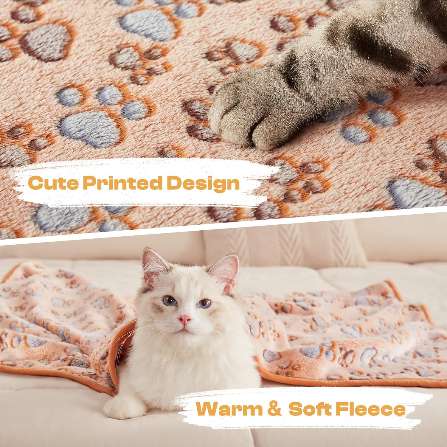 Luciphia 1 Pack 3 Blankets Super Soft Fluffy Premium Fleece Pet Blanket Flannel Throw for Dog Puppy Cat Paw Brown/Pink/White Small(23x16 inch) - Image 2