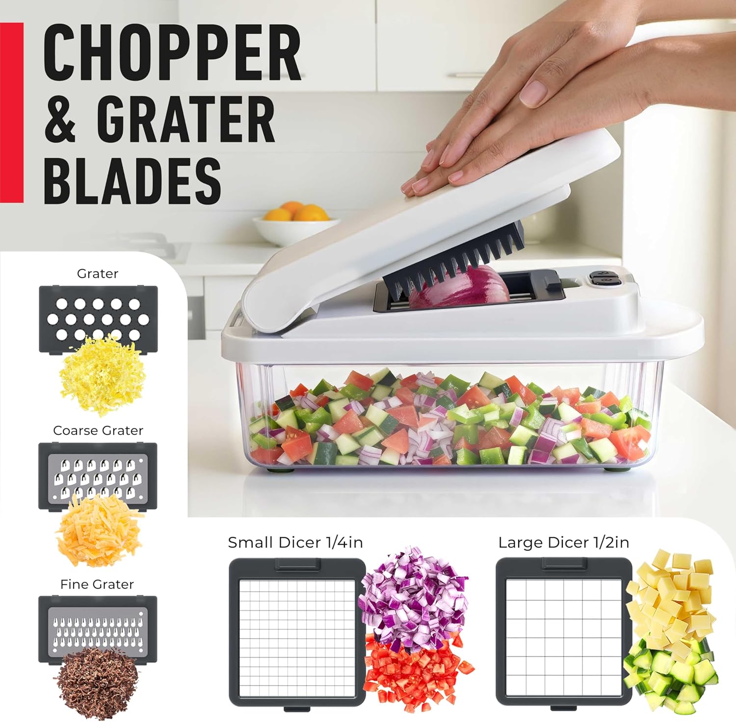 Mueller The Real Original Pro Chopper since 2013 Vegetable Chopper Mandoline Slicer, 8 Blade Food Veggie Chopper Onion Vegetable Cutter with Container, Kitchen Gadgets & Essentials, (10 in 1) - Image 5