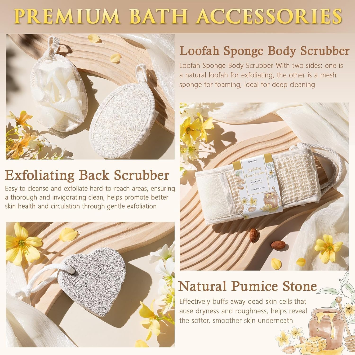 Mothers Day Birthday Gifts for Women, Honey & Almond Milk Relaxing Spa Gift Baskets for Women Self Care Package Bath Gift Set, Home Bath and Body Kit Pamper Gifts for Womens Her Mom Friends Sister - Image 6