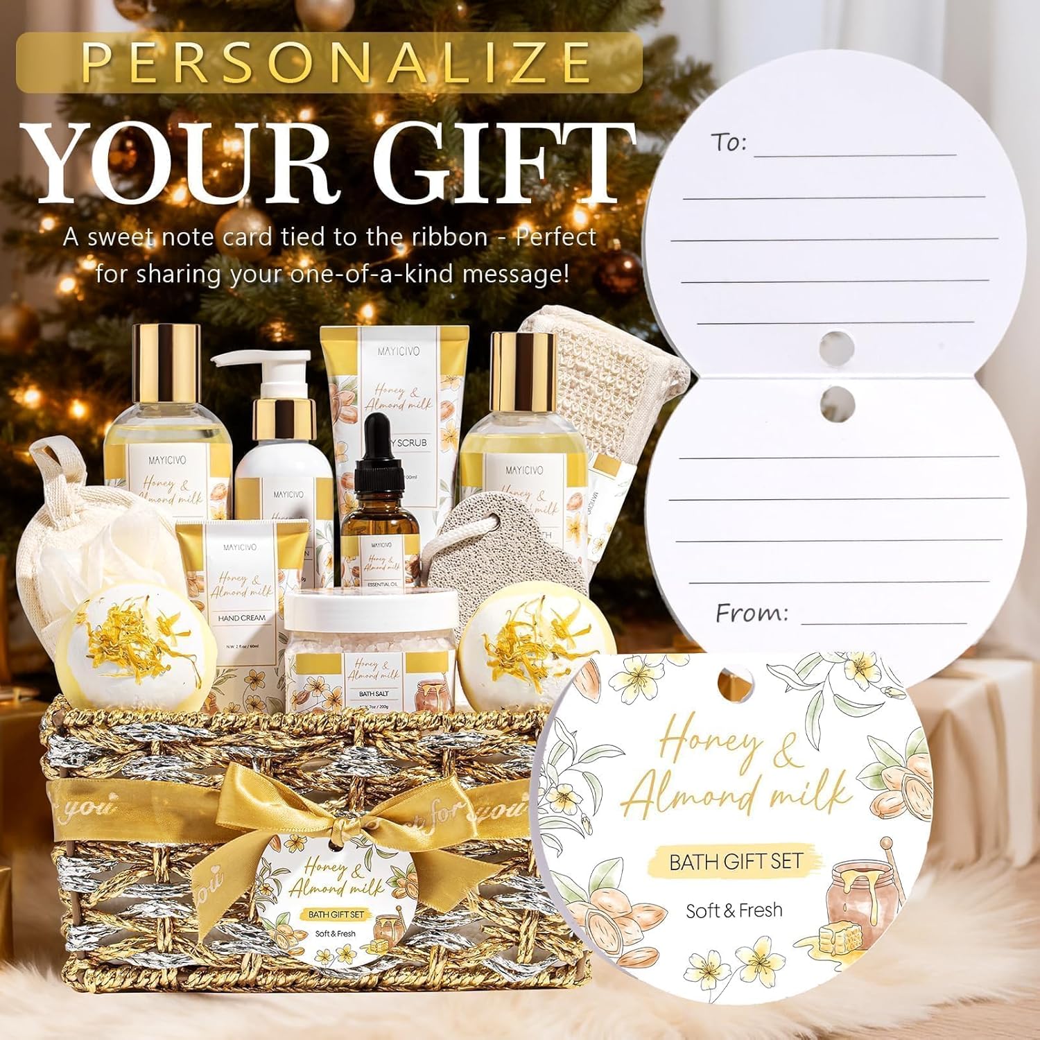 Mothers Day Birthday Gifts for Women, Honey & Almond Milk Relaxing Spa Gift Baskets for Women Self Care Package Bath Gift Set, Home Bath and Body Kit Pamper Gifts for Womens Her Mom Friends Sister - Image 7