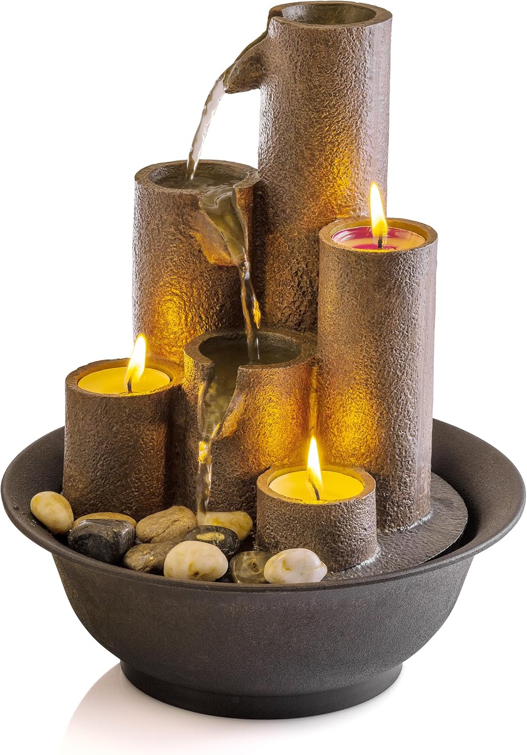 Alpine Corporation WCT202 Indoor Tabletop Tiered Water Fountain Featuring 3 Candles for Desktop and Table, 11", Brown - Image 12