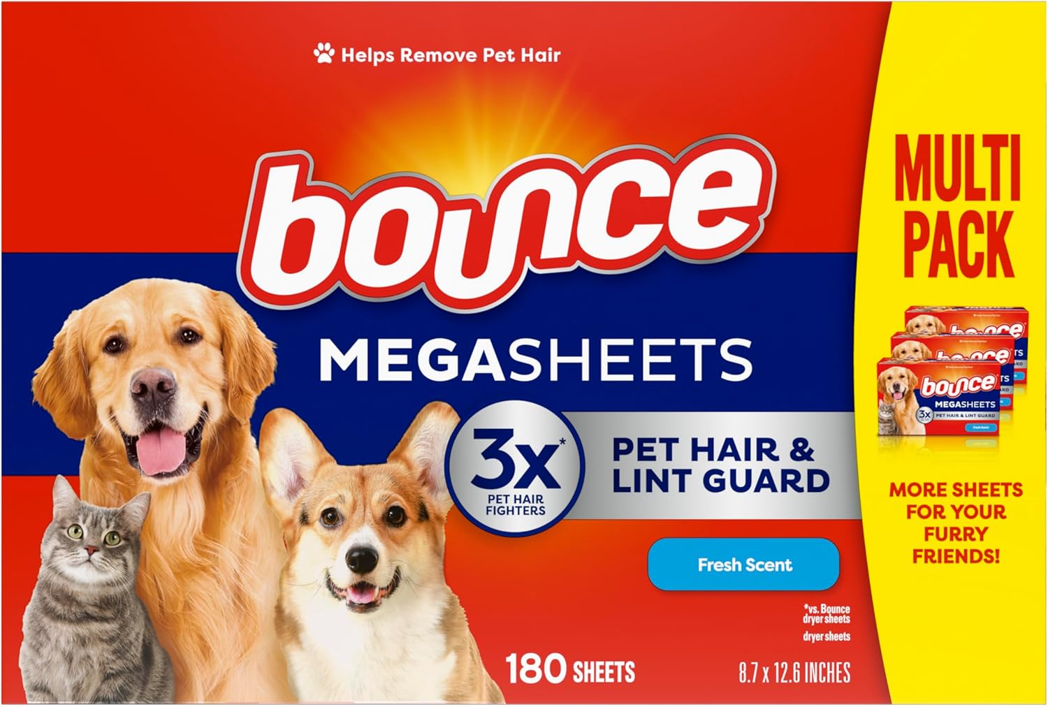 Bounce Pet Hair and Lint Guard Mega Dryer Sheets with 3X Pet Hair Fighters, Fresh Scent, 180 Count - Image 7