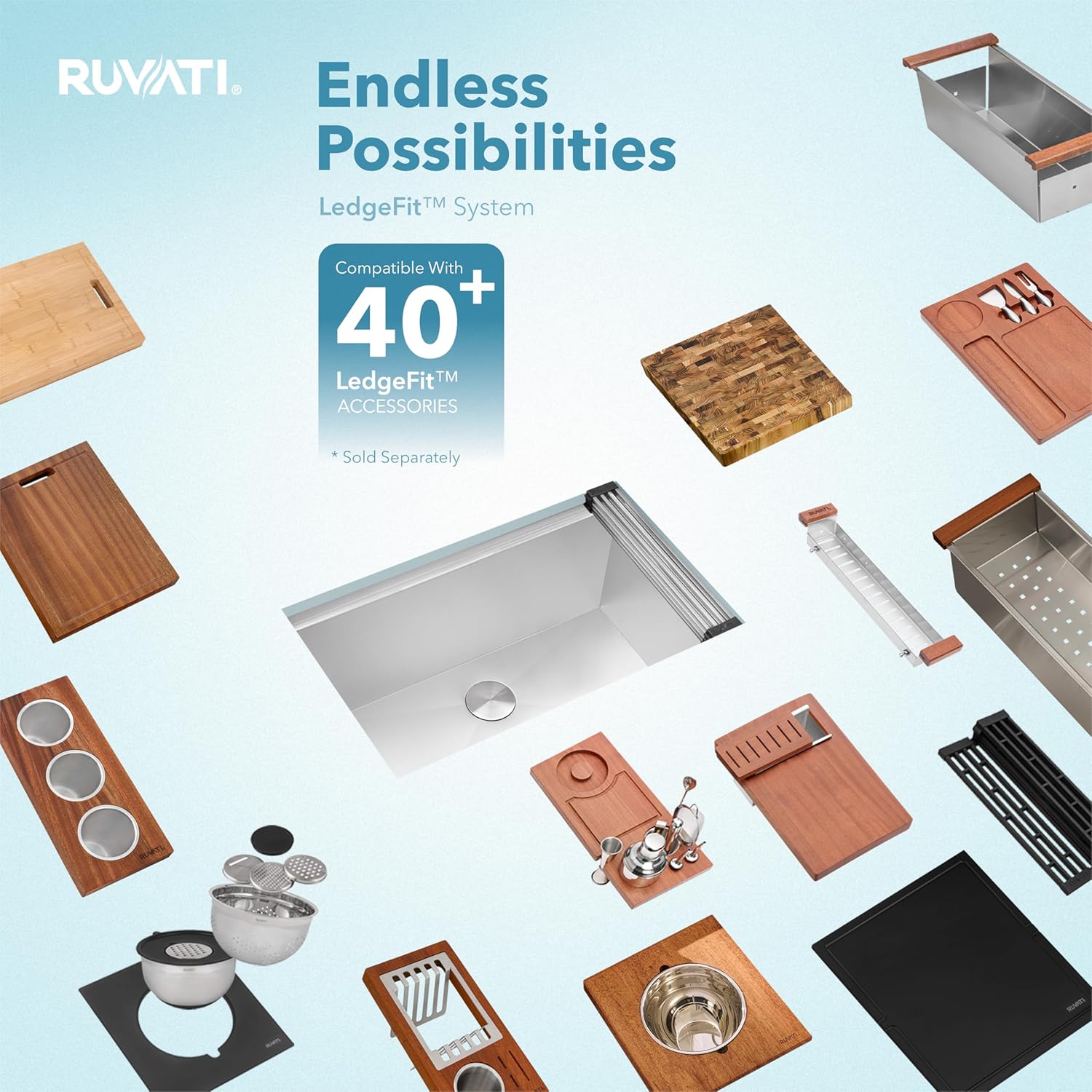 Ruvati 32-inch Undermount 16 Gauge Stainless Steel Workstation Kitchen Sink Single Bowl – Soundproof Multifunction Chef Sink with Cutting Board & Accessories, Brushed Finish Hides Scratches – RVH8300 - Image 6
