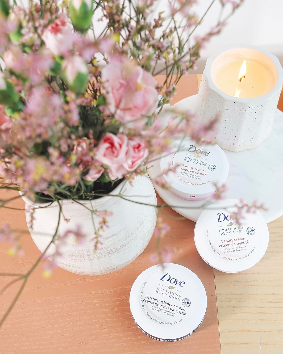 Dove Nourishing Body Care, Face, Hand, and Body Beauty Cream for Normal to Dry Skin Lotion for Women with 24-Hour Moisturization, 4-Pack, 2.53 Oz Each Jar - Image 6