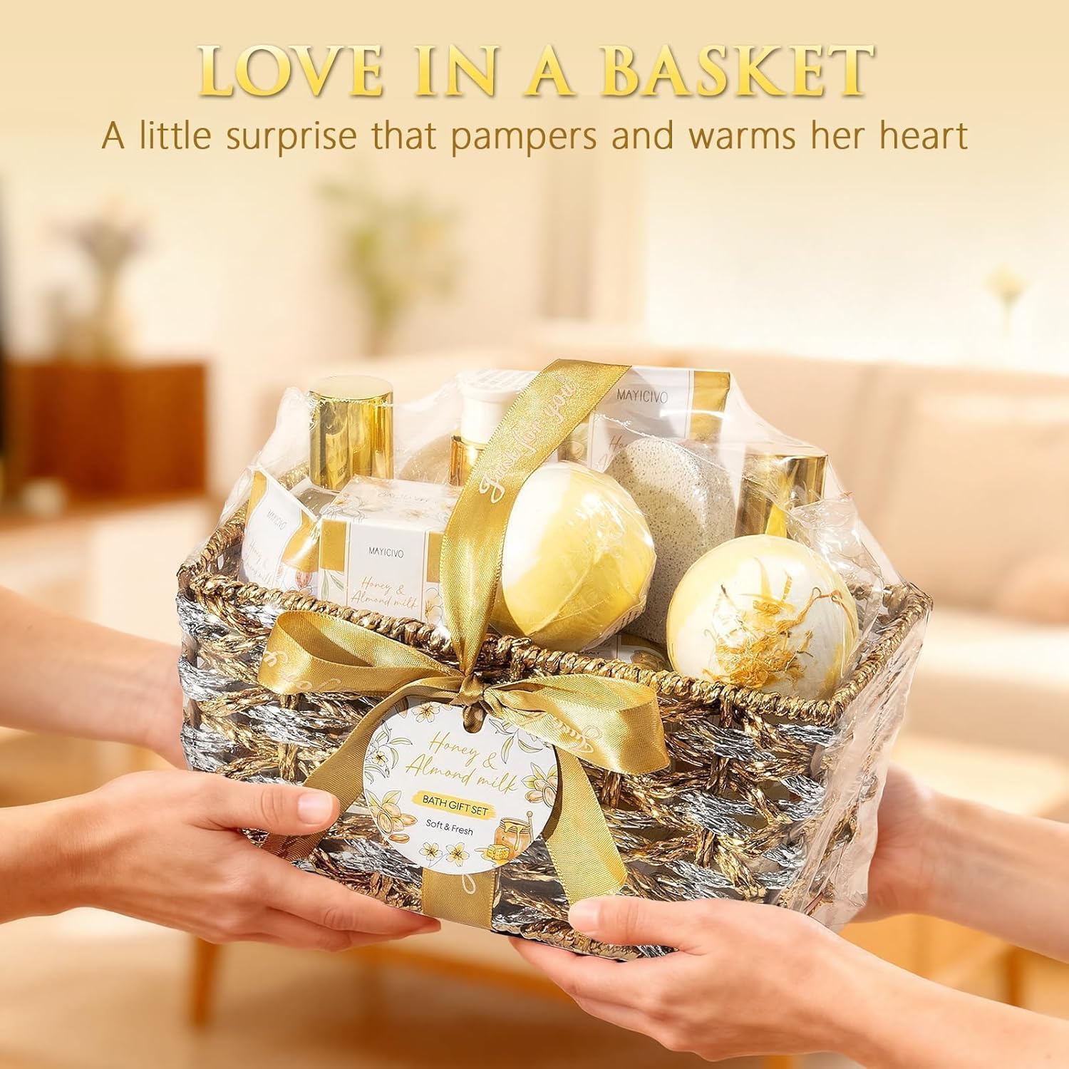 Mothers Day Birthday Gifts for Women, Honey & Almond Milk Relaxing Spa Gift Baskets for Women Self Care Package Bath Gift Set, Home Bath and Body Kit Pamper Gifts for Womens Her Mom Friends Sister - Image 9