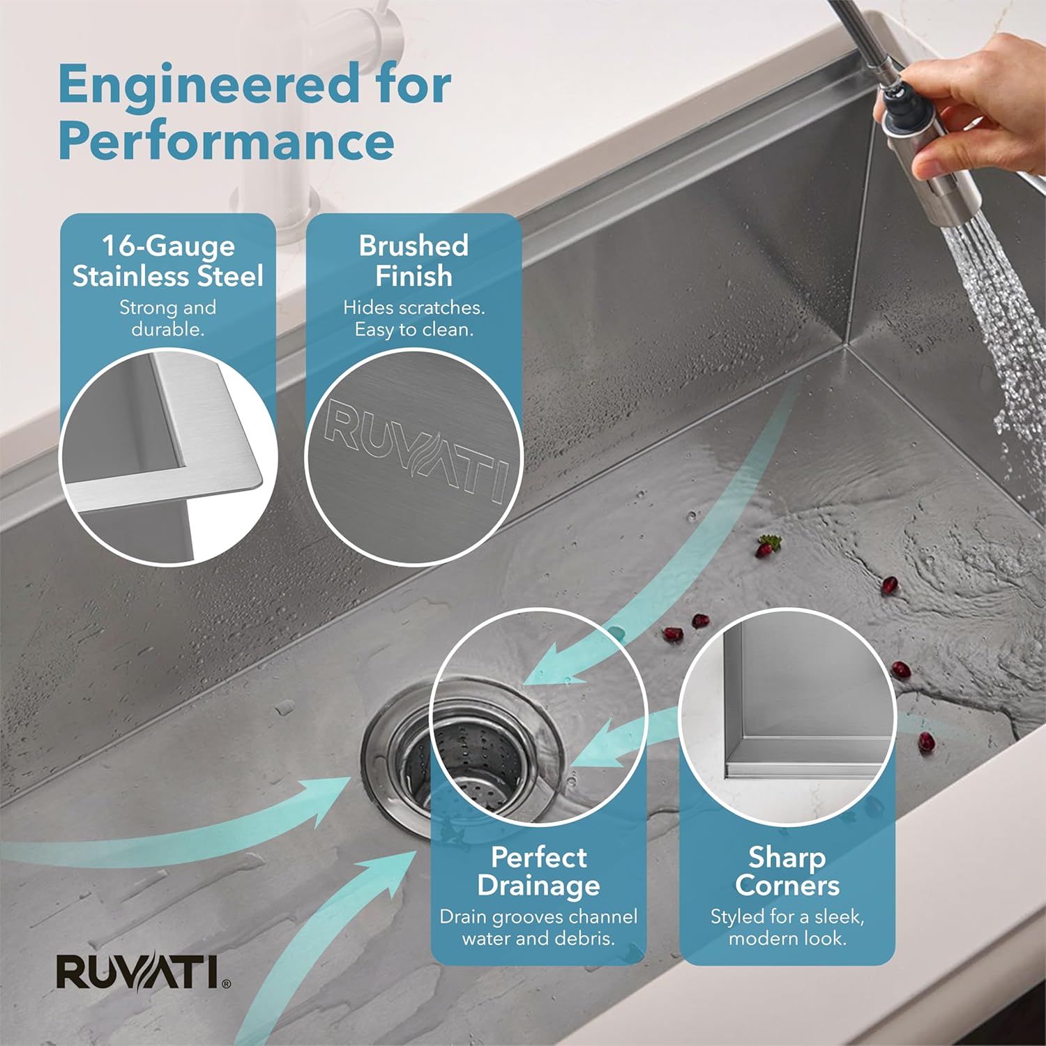 Ruvati 32-inch Undermount 16 Gauge Stainless Steel Workstation Kitchen Sink Single Bowl – Soundproof Multifunction Chef Sink with Cutting Board & Accessories, Brushed Finish Hides Scratches – RVH8300 - Image 7