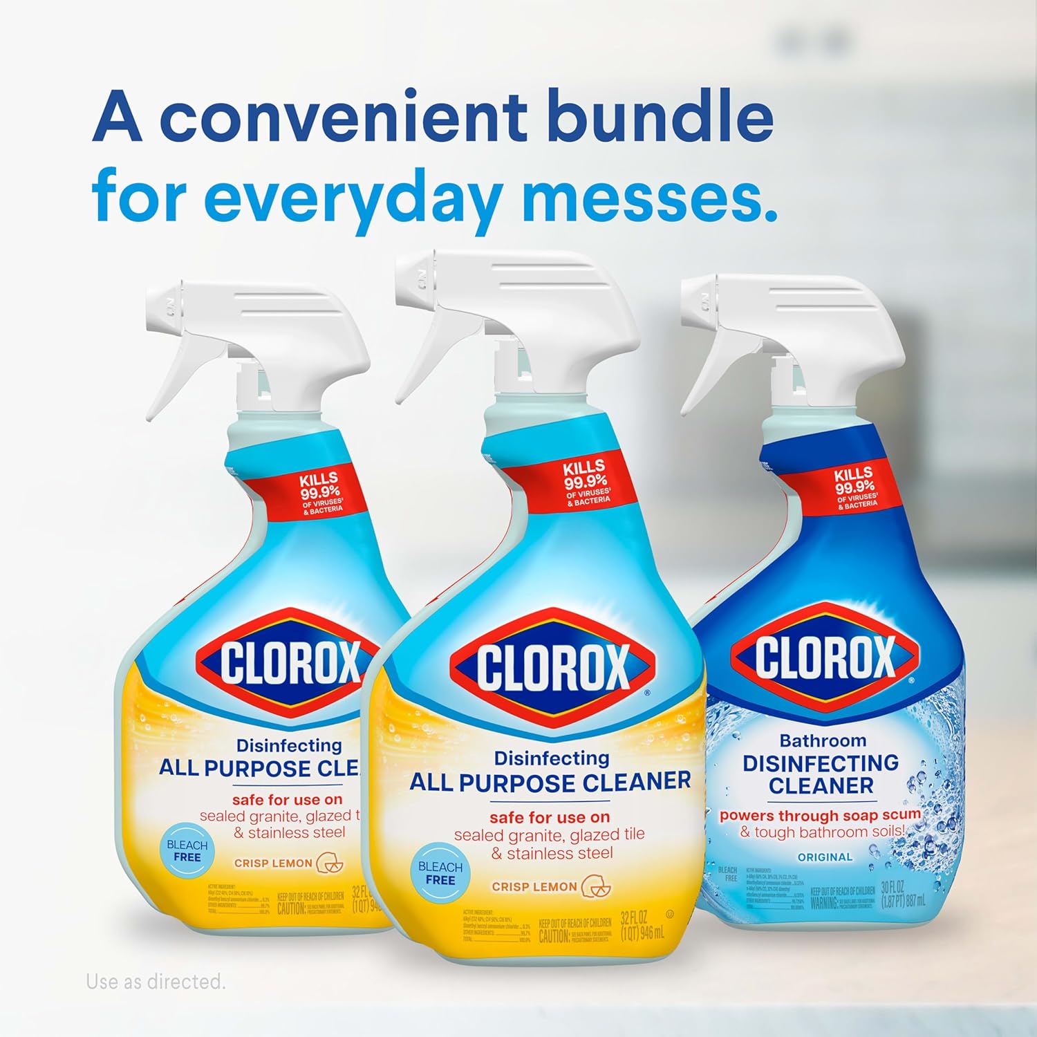 Clorox Disinfecting All-Purpose Cleaner 32 Oz and Bathroom Cleaner, Household Essentials, 30 Oz, Pack of 3 - Image 7