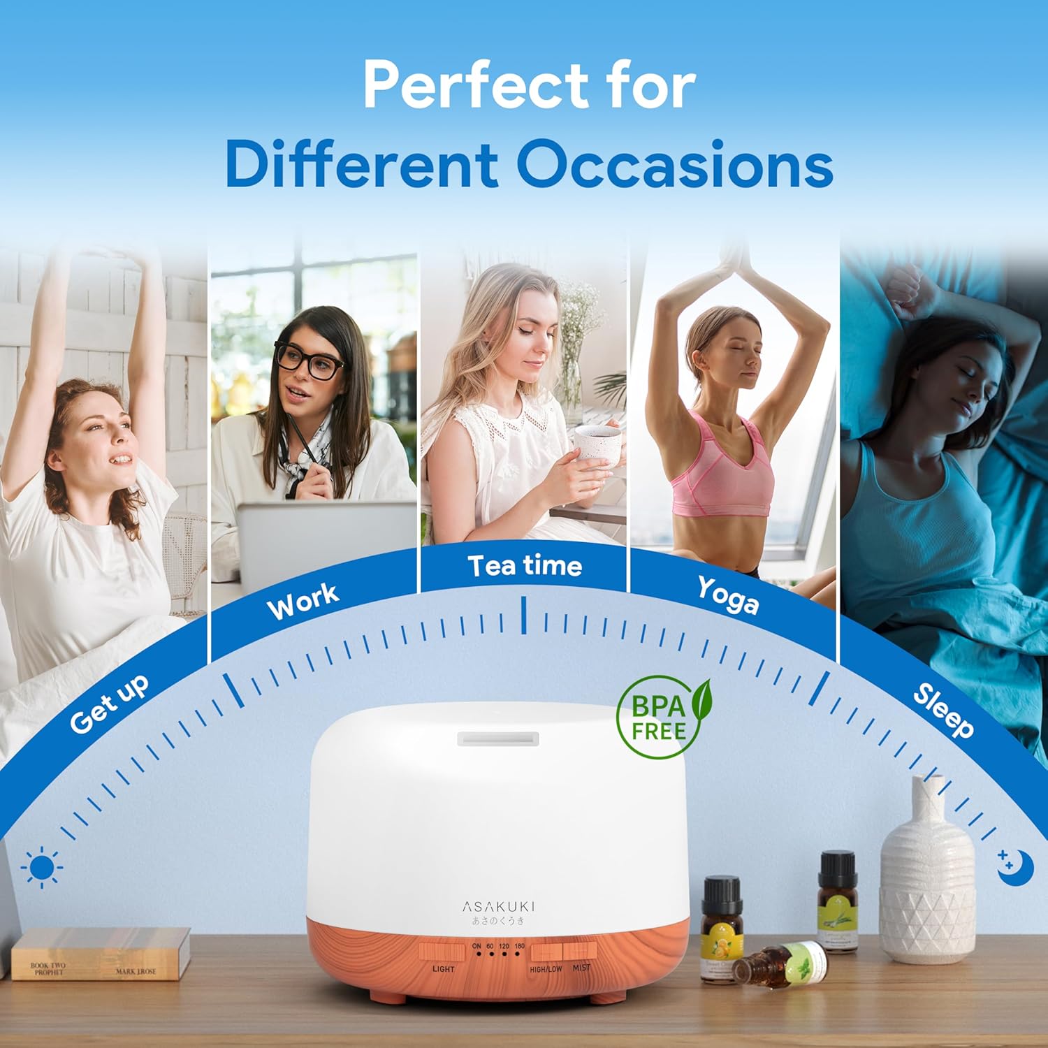 ASAKUKI Essential Oil Diffuser for Home, 500ML Aromatherapy Diffuser Humidifier with Remote Control, 7 Color LED Lights, Quiet Cool Mist Diffuser for Bedroom, Office (Yellow) - Image 6