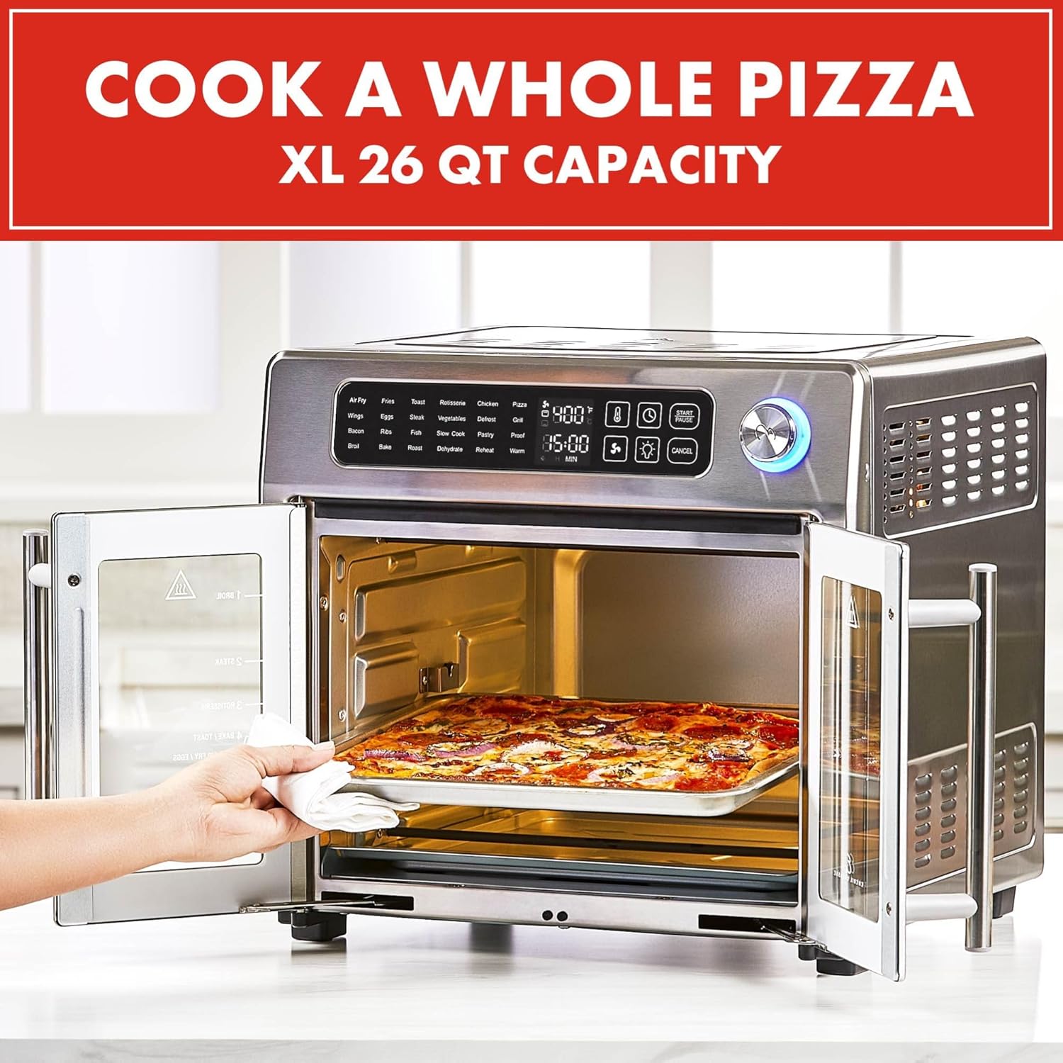 Emeril Lagasse Extra Large French Door Air Fryer Toaster Oven Combo, 24 Cooking Functions and Digital Controls, 7 Accessories Included, Stainless Steel Finish, 26QT Capacity - Image 5