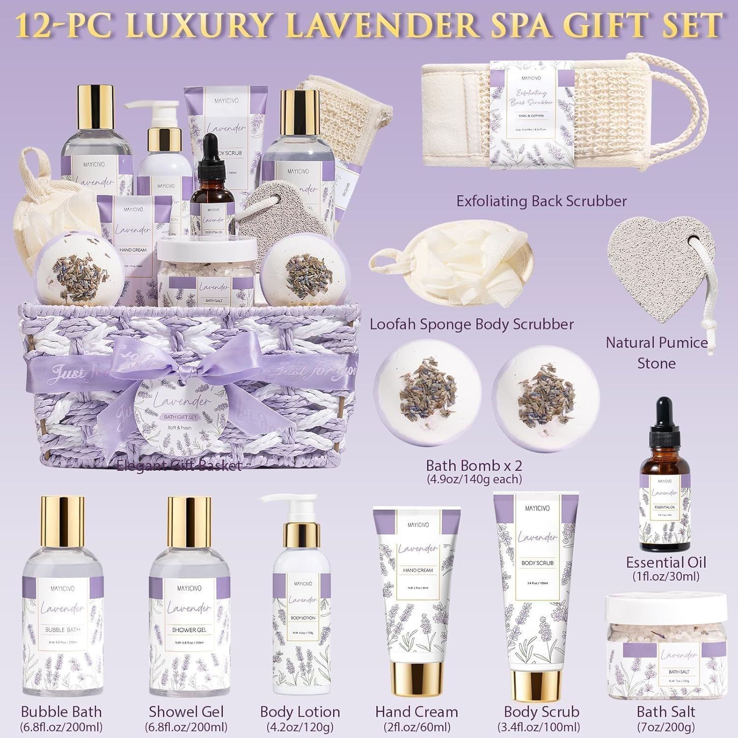 Mothers Day Birthday Gifts for Women, Lavender Relaxing Spa Gift Baskets for Women Self Care Package Bath Gift Set, Home Bath and Body Kit Pamper Gifts for Womens Her Mom Friends Wife Girlfriend Wife - Image 2