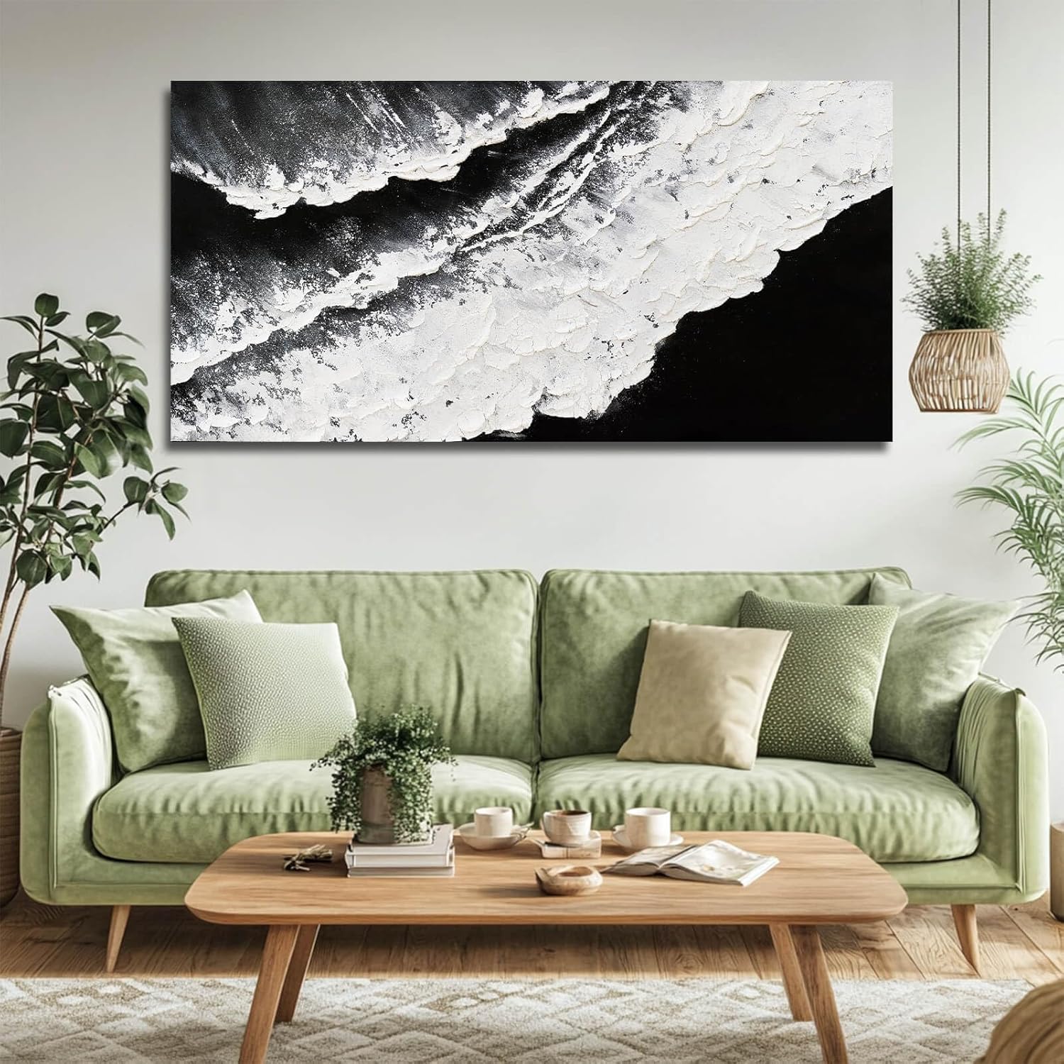 NBAODAN Black and White Wall Decor Sea Canvas Painting Neutral Abstract Wall Picture 24"x48" Artwork for Bedroom Large Wall Art for Living Room Dining Room - Image 7