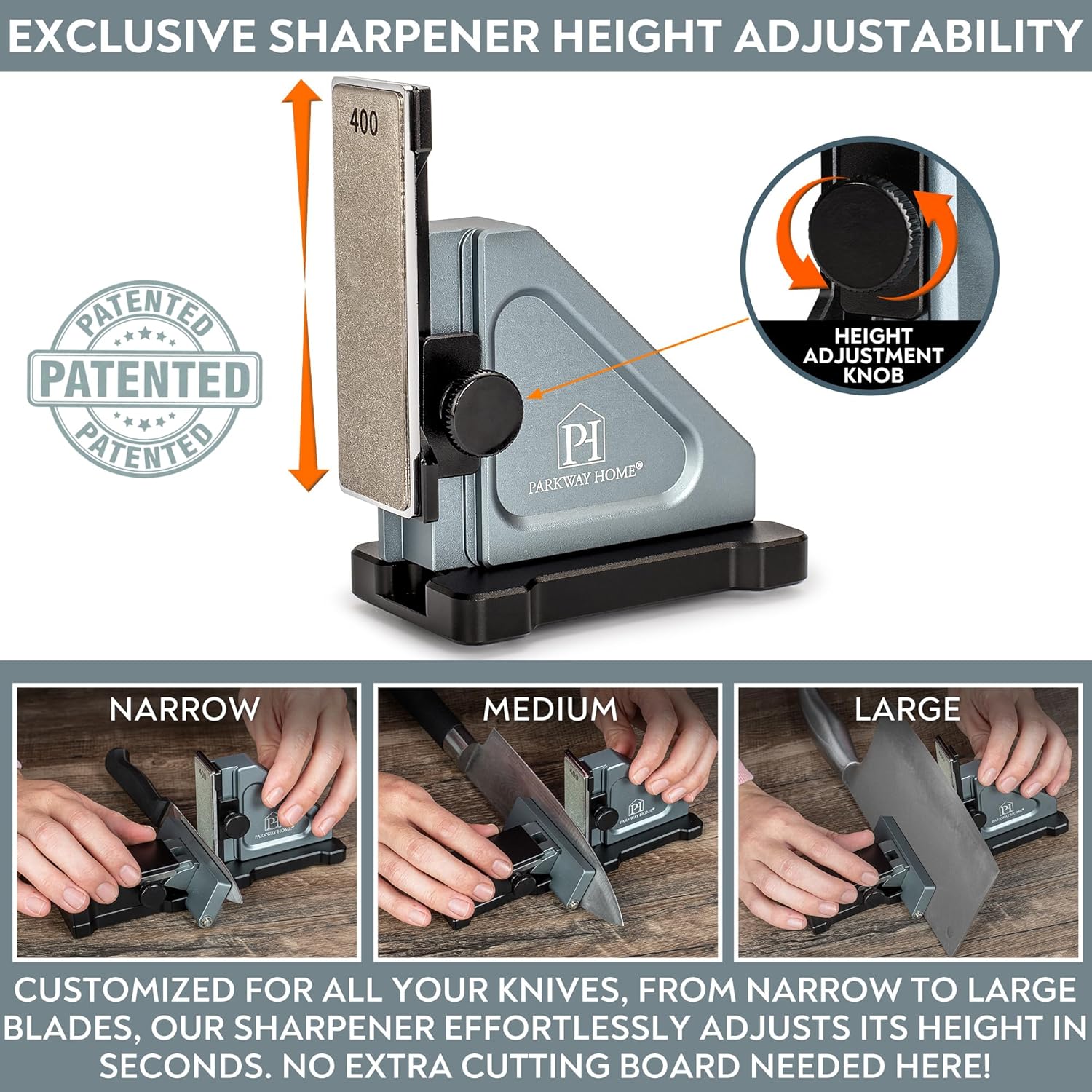 PATENTED ORIGINAL ADJUSTABLE ROLLING KNIFE SHARPENER KIT: Adjustable Height, 10° to 40° for 30 Angle Options, Removeable Diamond Plates with Travel Case - Kitchen Knife Sharpener - Image 4