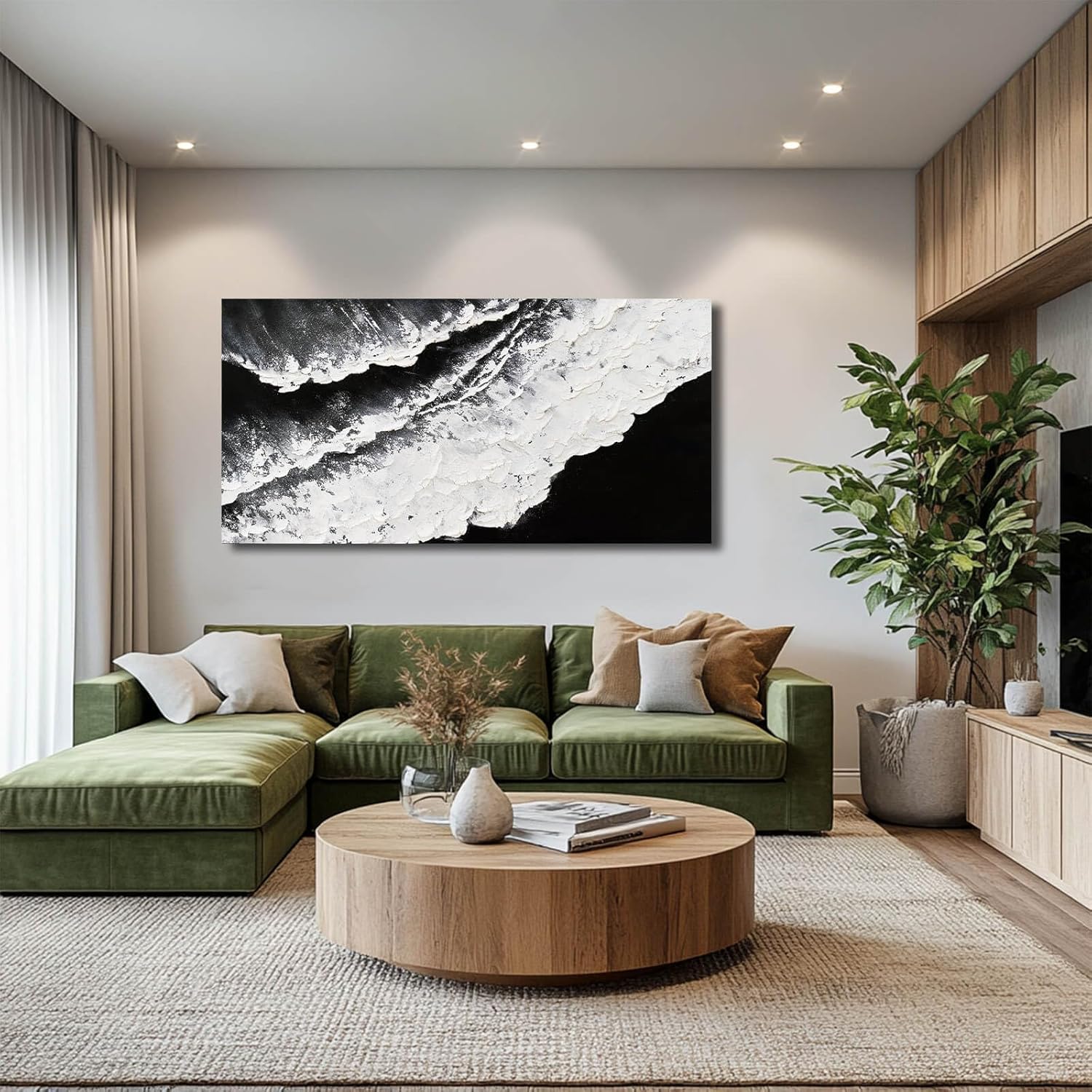 NBAODAN Abstract Wall Art Modern Artwork White Canvas Pictures Large Painting Textured Art 29"x58" Black Office Wall Decor Home Decorations for Living Room - Image 7