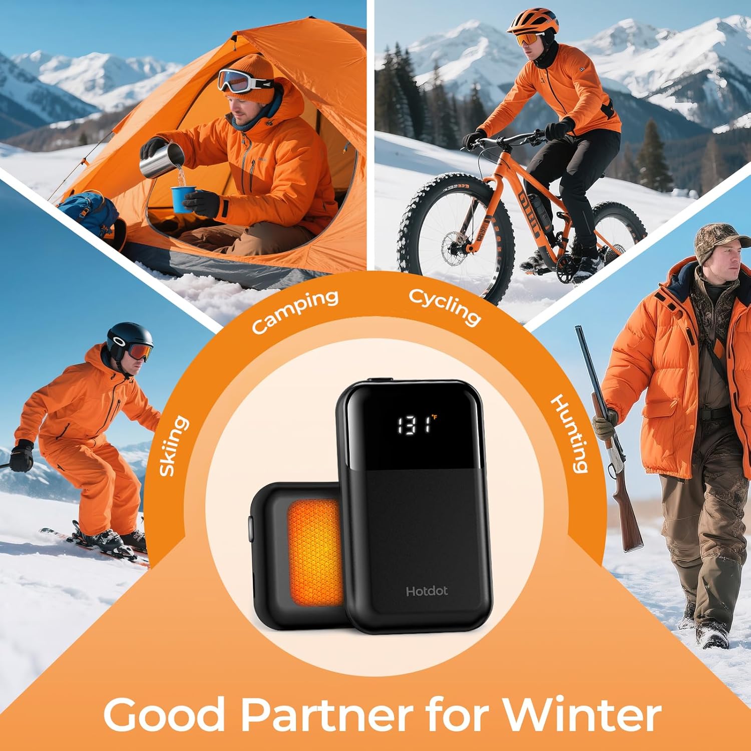 Hotdot Hand Warmers Rechargeable 2 Pack, 4 Heat Levels (104–131°F), Real-Time Temp & Battery Display, Electric Hand Warmers, Fast Heating, Fits in Gloves/Pocket, Gifts for Women & Men - Image 9