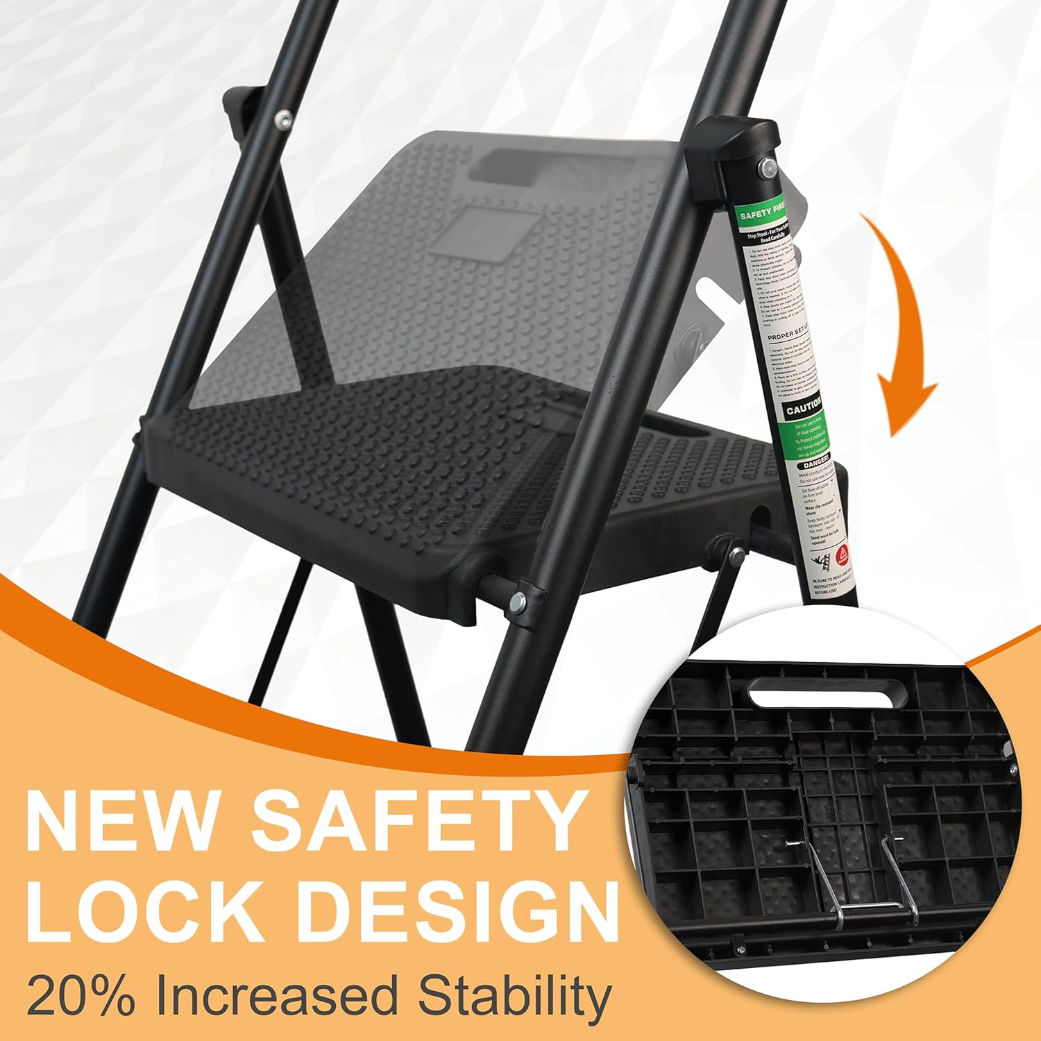 3 Step Ladder, Folding Step Stool with Wide Anti-Slip Pedals, Sturdy Steel Ladder with Handrail, Space-Saving, Portable for Home & Adults - Image 3