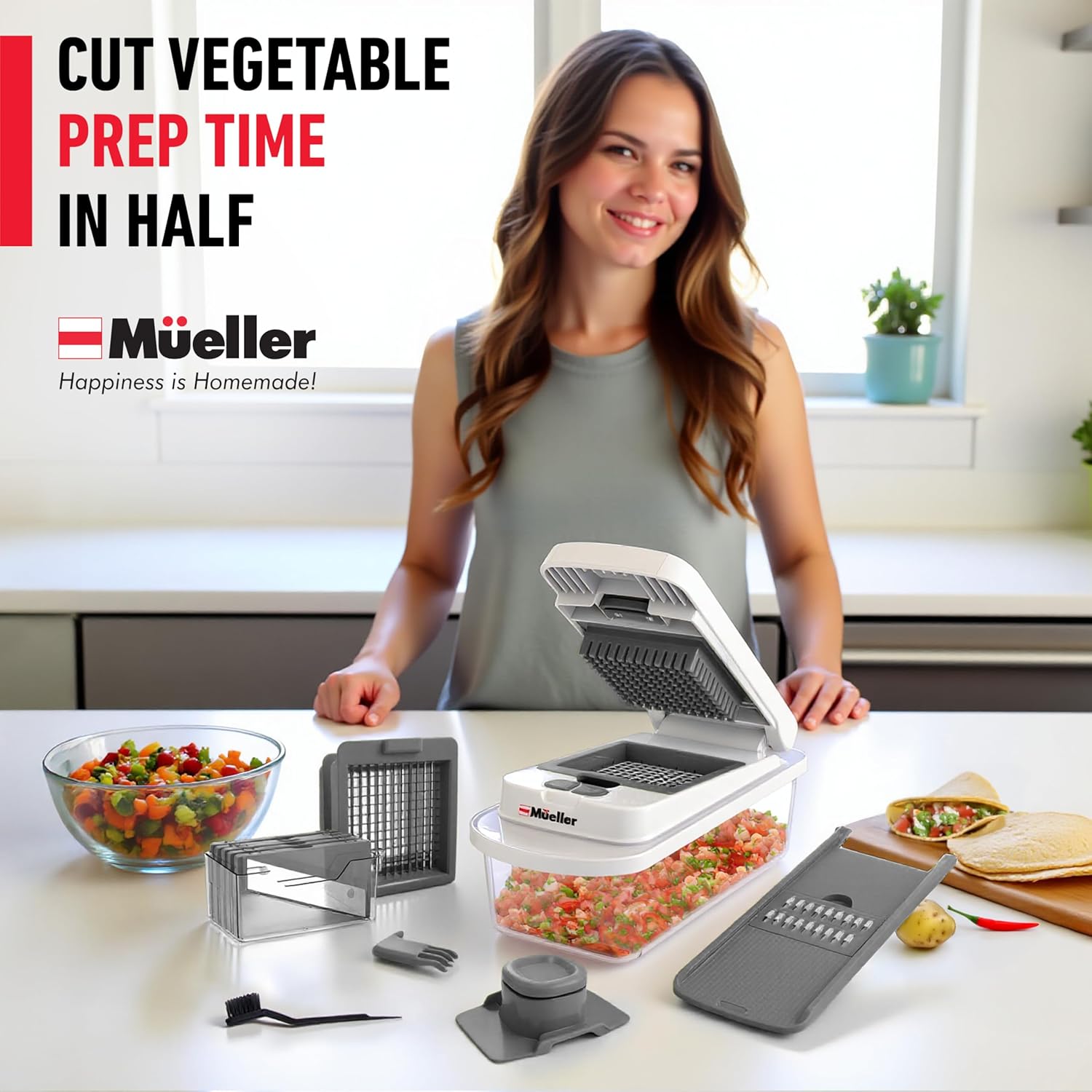 Mueller The Real Original Pro Chopper since 2013 Vegetable Chopper Mandoline Slicer, 8 Blade Food Veggie Chopper Onion Vegetable Cutter with Container, Kitchen Gadgets & Essentials, (10 in 1) - Image 9