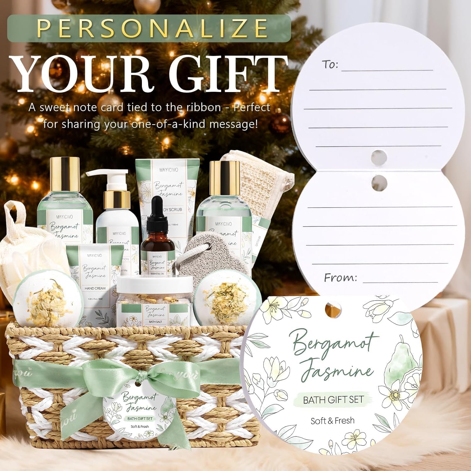 Mothers Day Birthday Gifts for Women, Bergamot Jasmine Relaxing Spa Gift Baskets for Women Self Care Package Bath Gift Set, Home Bath and Body Kit Pampering Gifts for Womens Her Mom Friend Sister Wife - Image 7