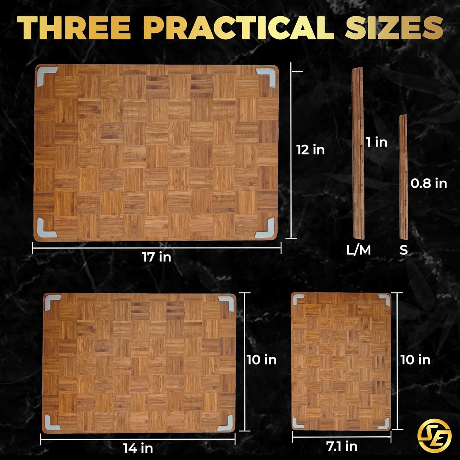 SliceElite Extra Large Bamboo Cutting Board Set 3 Piece End Grain Wooden Chopping Boards with Holder Non Slip Feet Juice Groove XL Butcher Block Style Boards for Kitchen Carving and Serving - Image 5