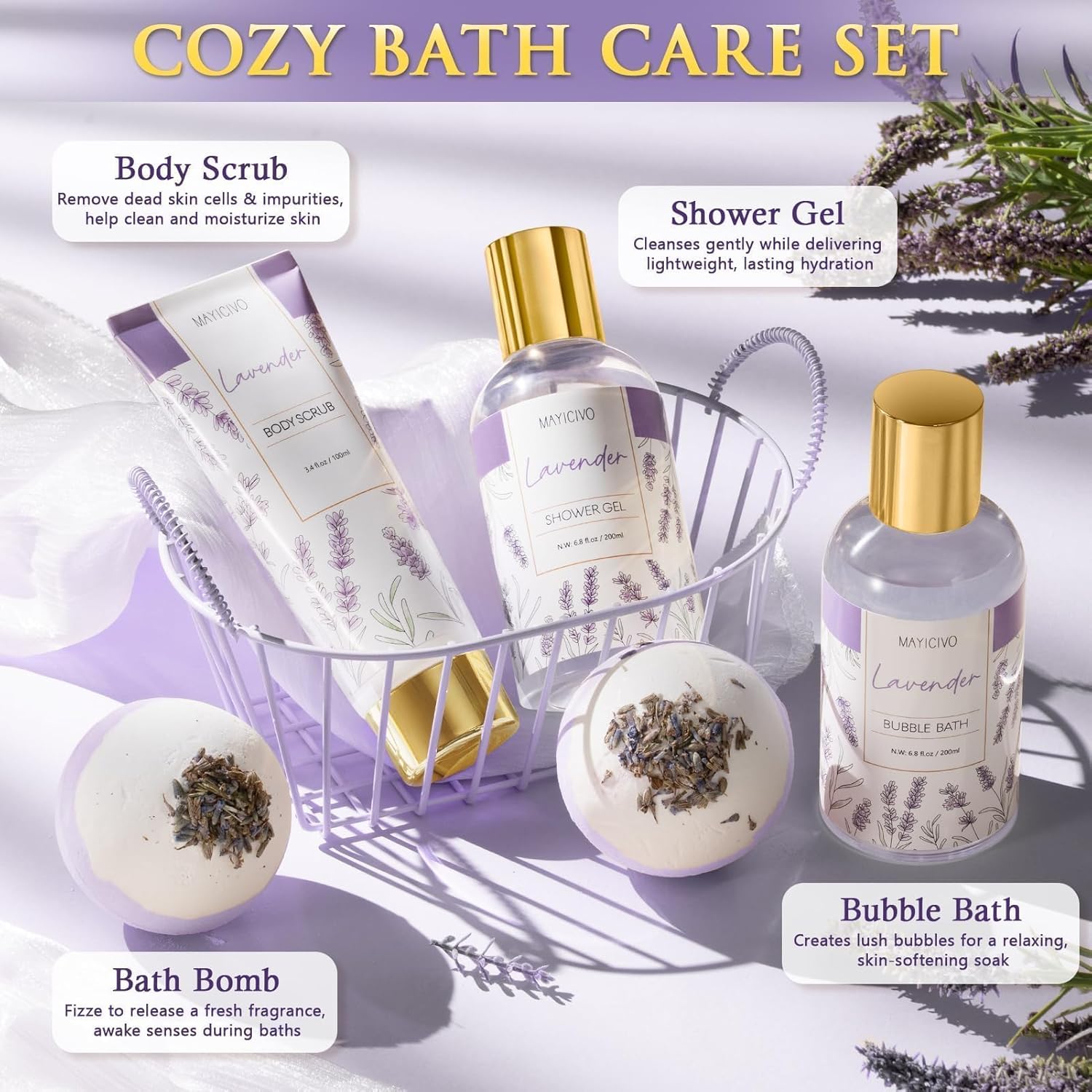 Mothers Day Birthday Gifts for Women, Lavender Relaxing Spa Gift Baskets for Women Self Care Package Bath Gift Set, Home Bath and Body Kit Pamper Gifts for Womens Her Mom Friends Wife Girlfriend Wife - Image 4