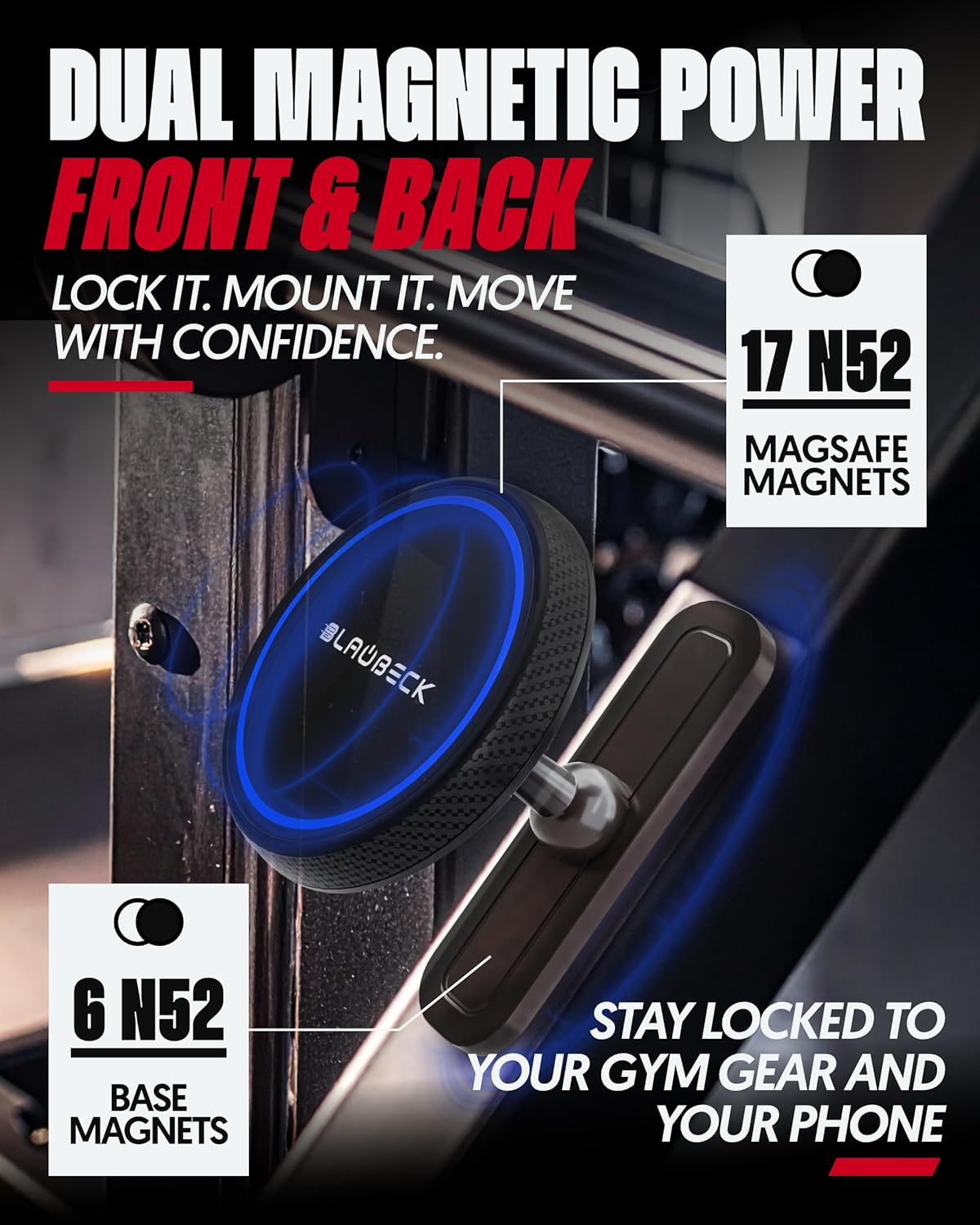 Magnetic Gym Phone Mount for MagSafe Accessories – Dual Magnet Stand for iPhone 17 and Android compatible with MagSafe Phone Stand with Alloy Base – Gym Essentials for Workouts Recording, Home, Garage - Image 2