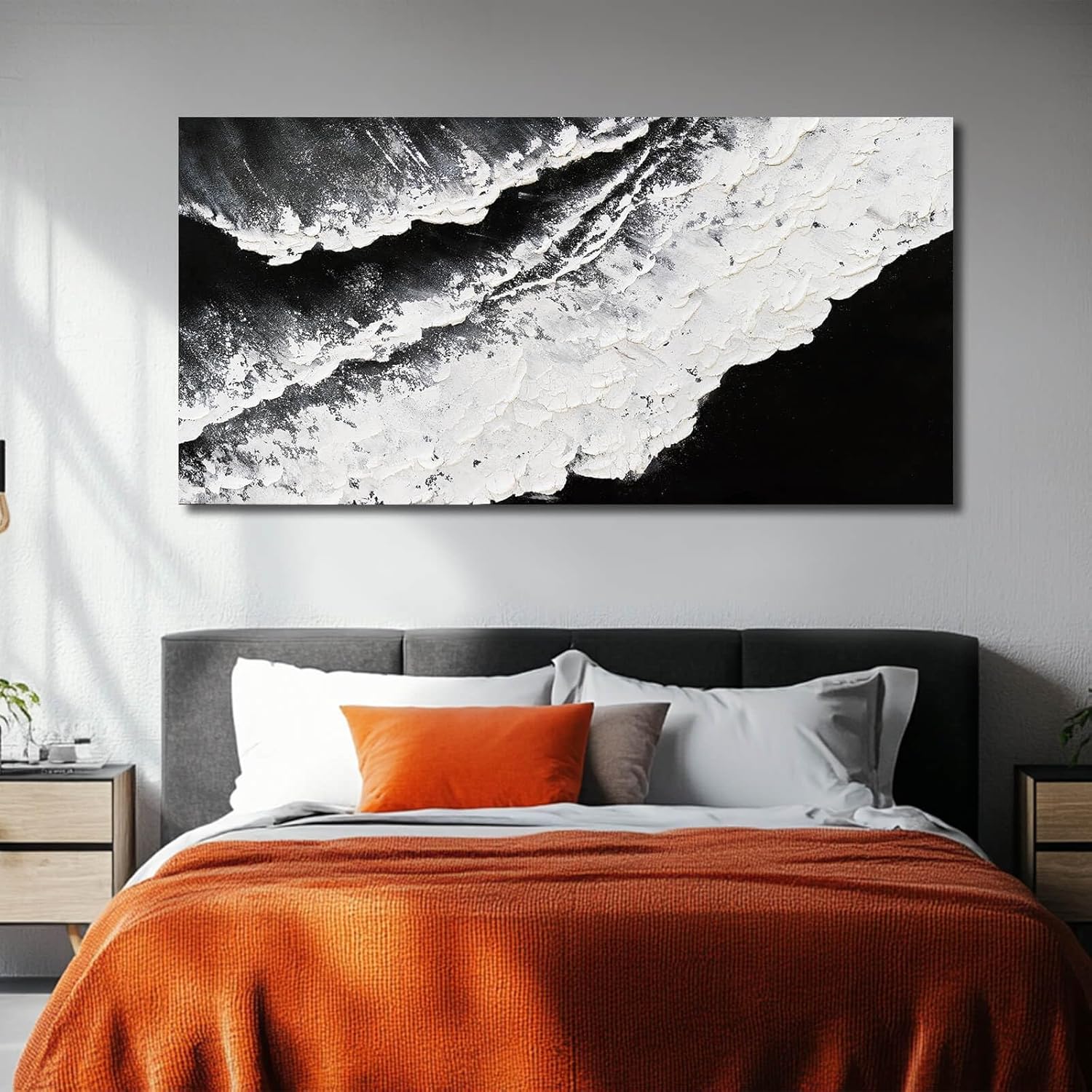 NBAODAN Black and White Wall Decor Sea Canvas Painting Neutral Abstract Wall Picture 24"x48" Artwork for Bedroom Large Wall Art for Living Room Dining Room - Image 3