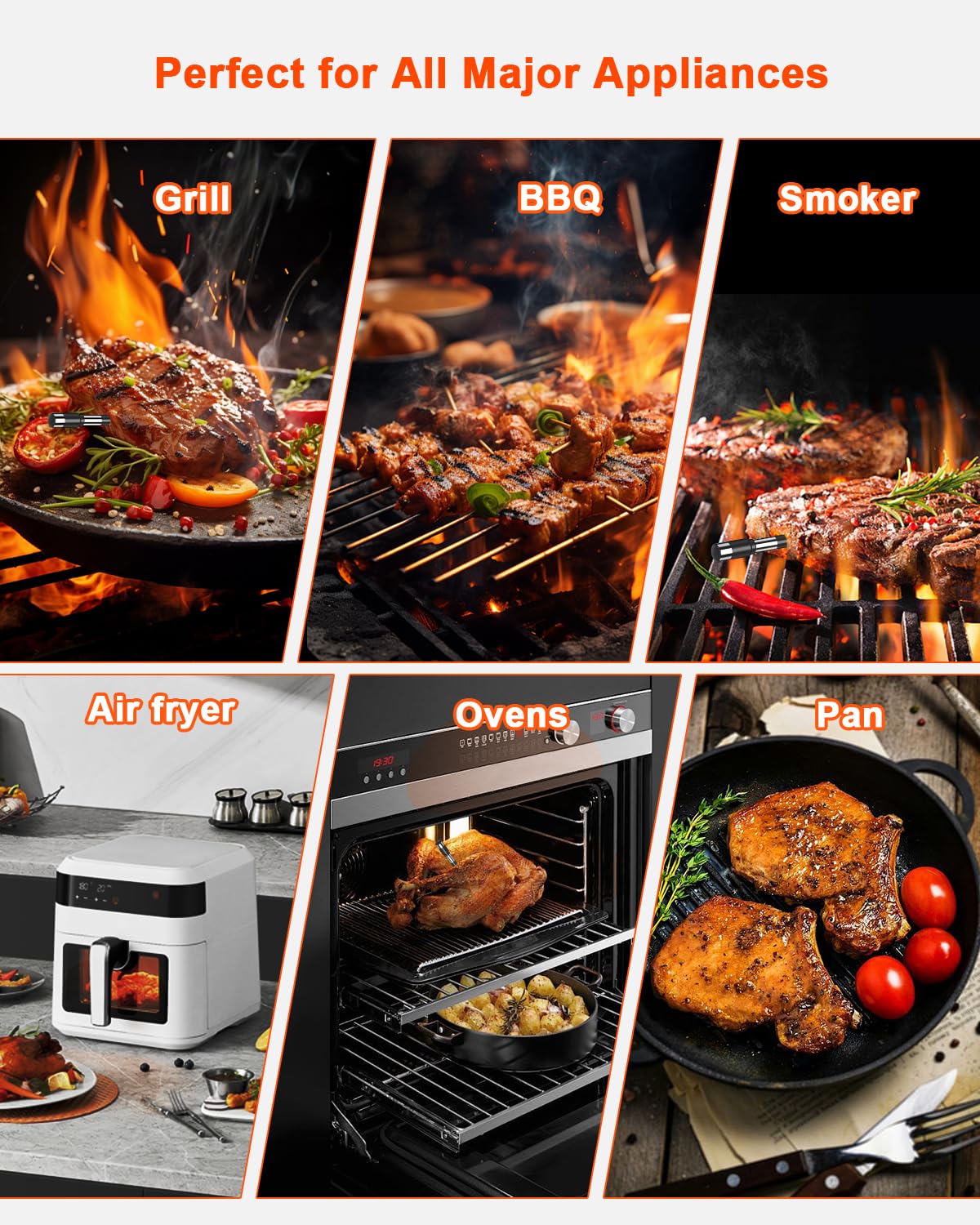 Wireless Meat Thermometer with Smart Timer & APP Control, 800ft Bluetooth Grill Food Thermometer - 0.19In-Ultra Thin Probe, ±0.5℉ Accuracy, Digital Backlit Screen for BBQ, Oven, Smoker, Kitchen - Image 8