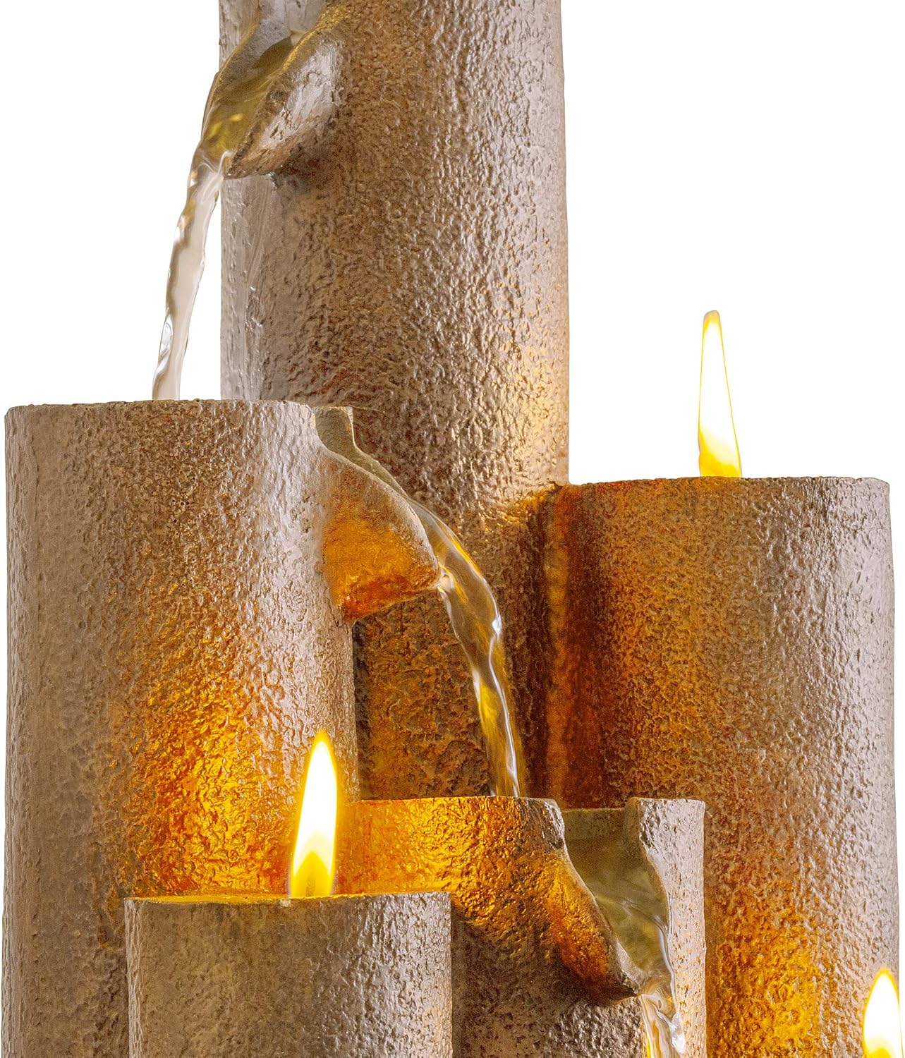 Alpine Corporation WCT202 Indoor Tabletop Tiered Water Fountain Featuring 3 Candles for Desktop and Table, 11", Brown - Image 13