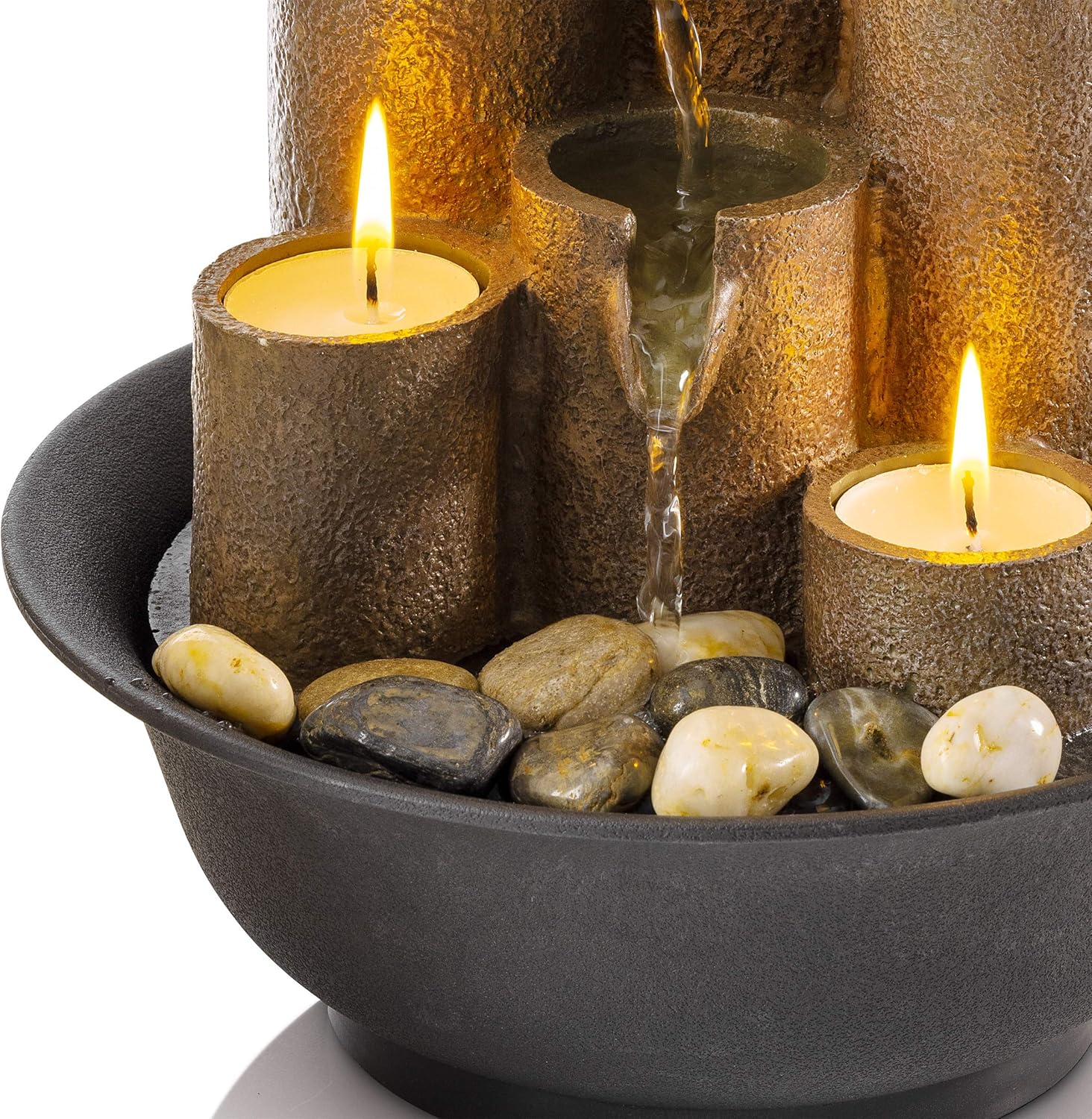 Alpine Corporation WCT202 Indoor Tabletop Tiered Water Fountain Featuring 3 Candles for Desktop and Table, 11", Brown - Image 14