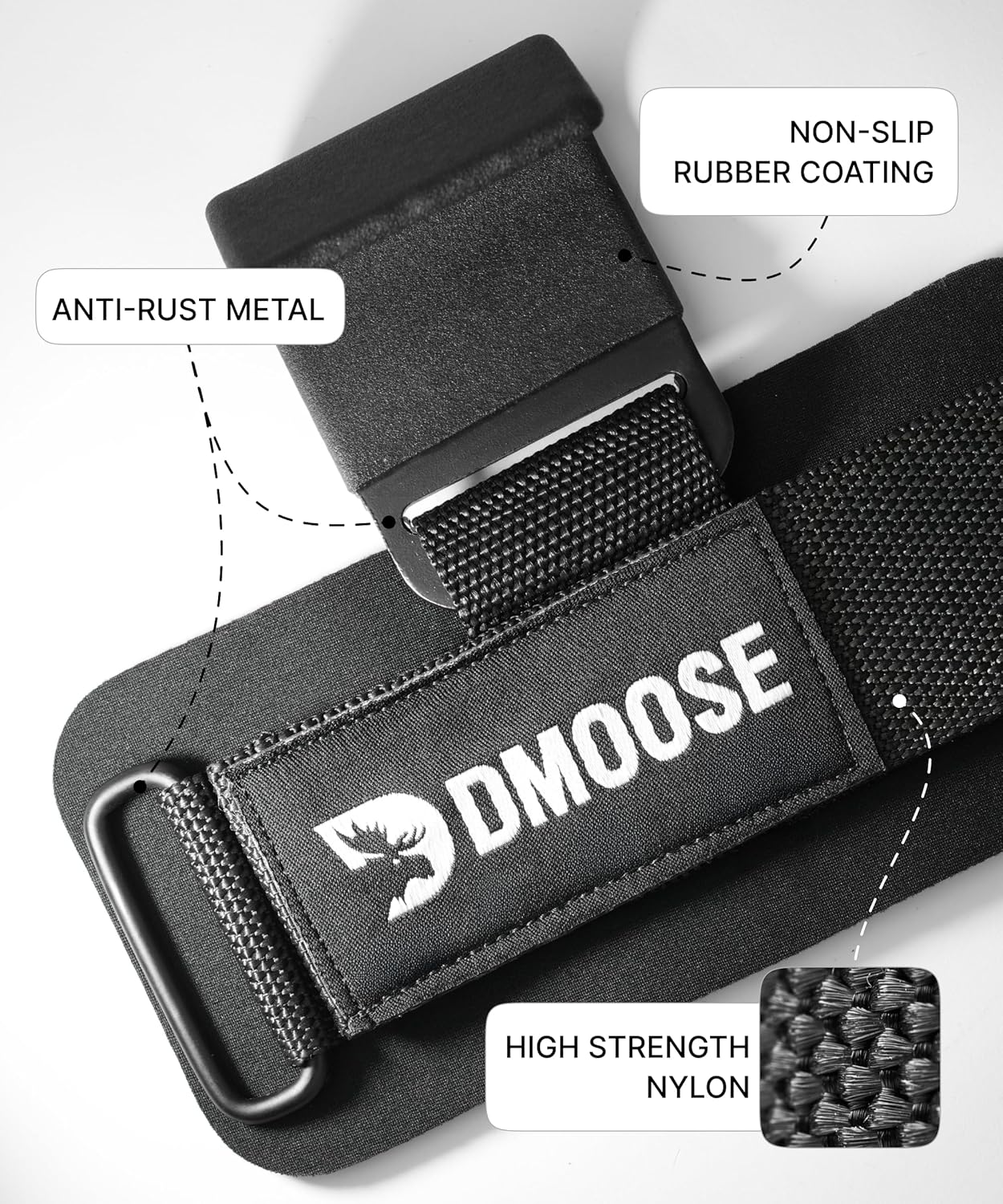 DMoose Fitness Weight Lifting Hooks (Pair) for Deadlifts, Pull Ups, Rows & Shrugs - Anti-Rip Nylon Strap Hand Grips with Thick Wrist Padding - Heavy Duty Wrist Straps for Weightlifting & Gym Workouts - Image 3
