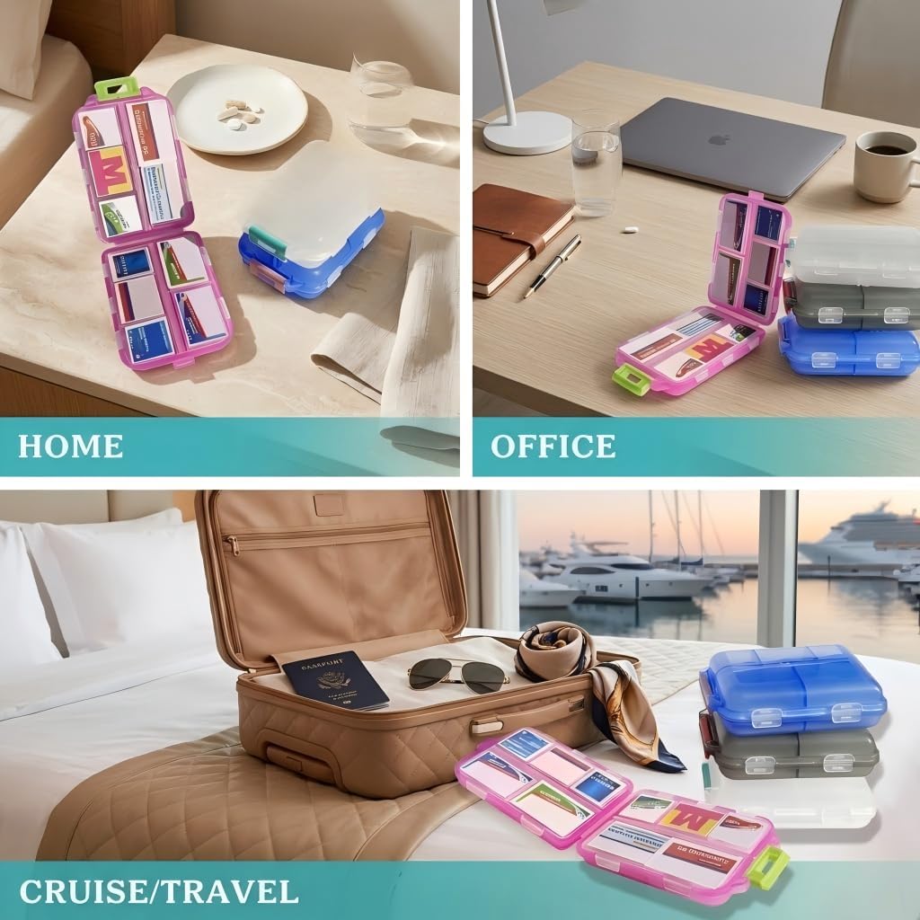 Pill Organizer with Medicine Labels Travel Daily Pill Container Mini Medication Organizer Storage Pill Organizer Travel Essentials Pill Case 7 Day (Pink & 161 Lables) - Image 6