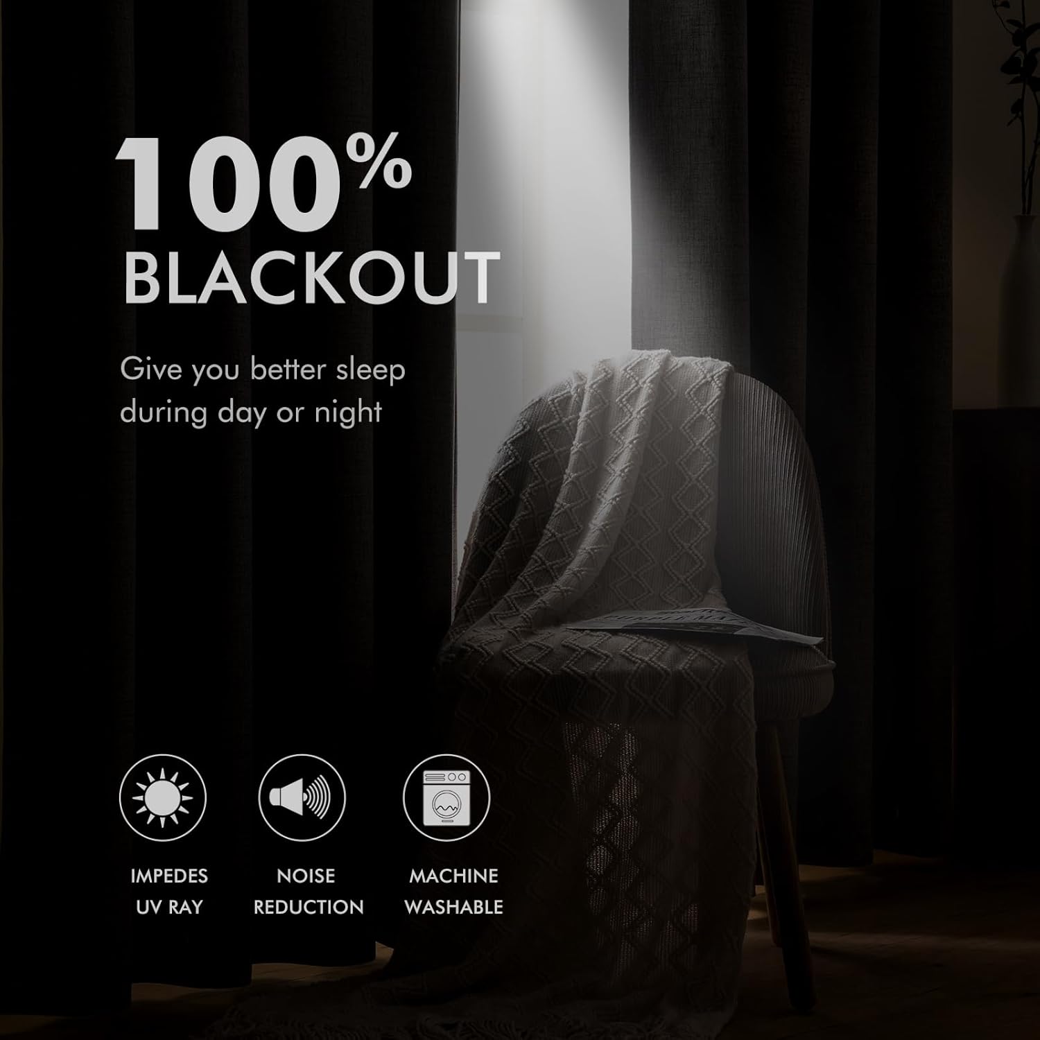 MIULEE 100% Blackout Linen Textured Curtains for Bedroom Solid Thermal Insulated Natural Beige Grommet Room Darkening Curtains & Drapes Luxury Decor for Living Room Nursery 52 x 84 Inch (2 Panels) - Image 3