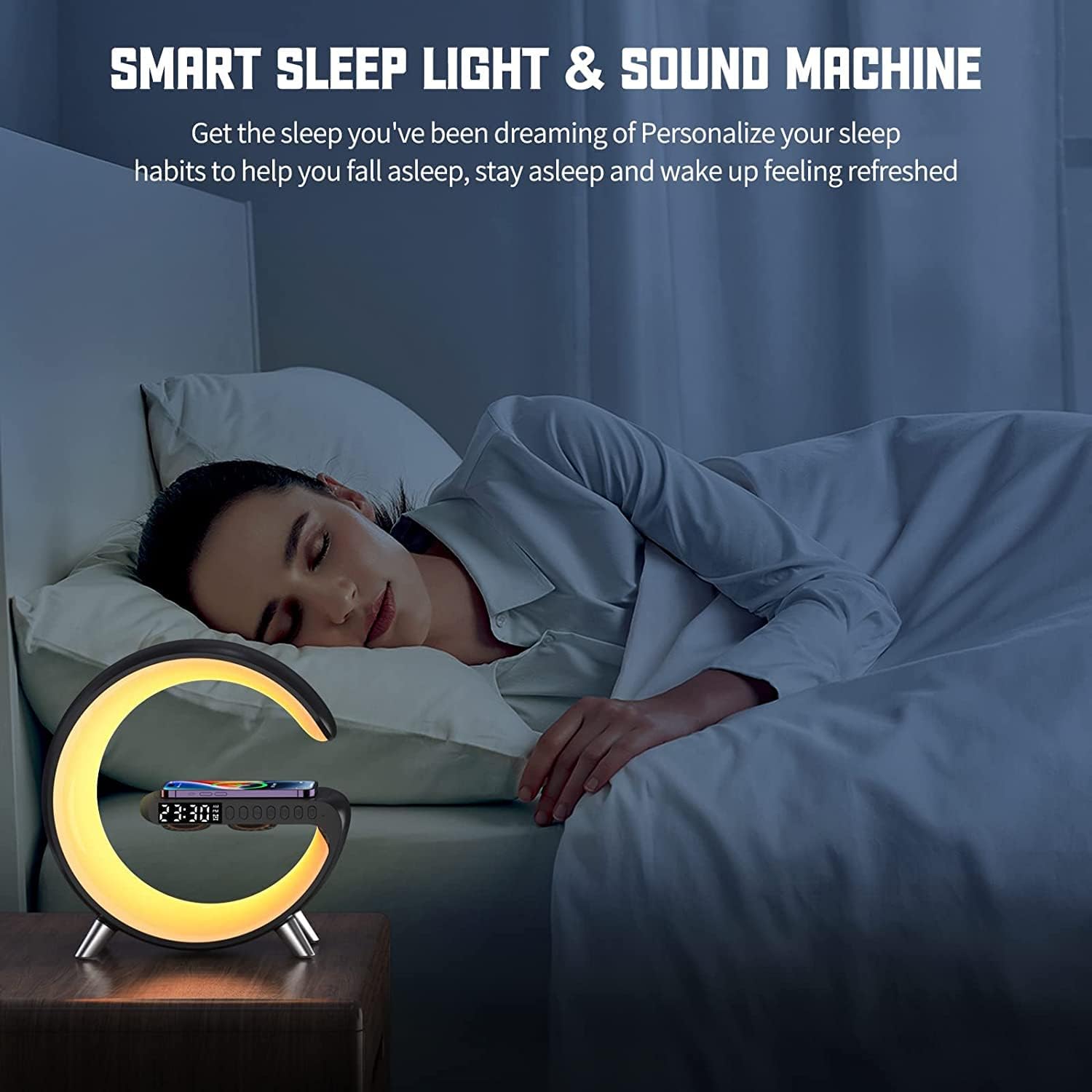 Smart Wireless Charging Alarm Clock with Bluetooth Speaker, App Controlled Bedside Lamp Table Light and Night Light, Bedroom Home Decor, Gift for Girls Boys and Family for Birthday Christmas (Black) - Image 4
