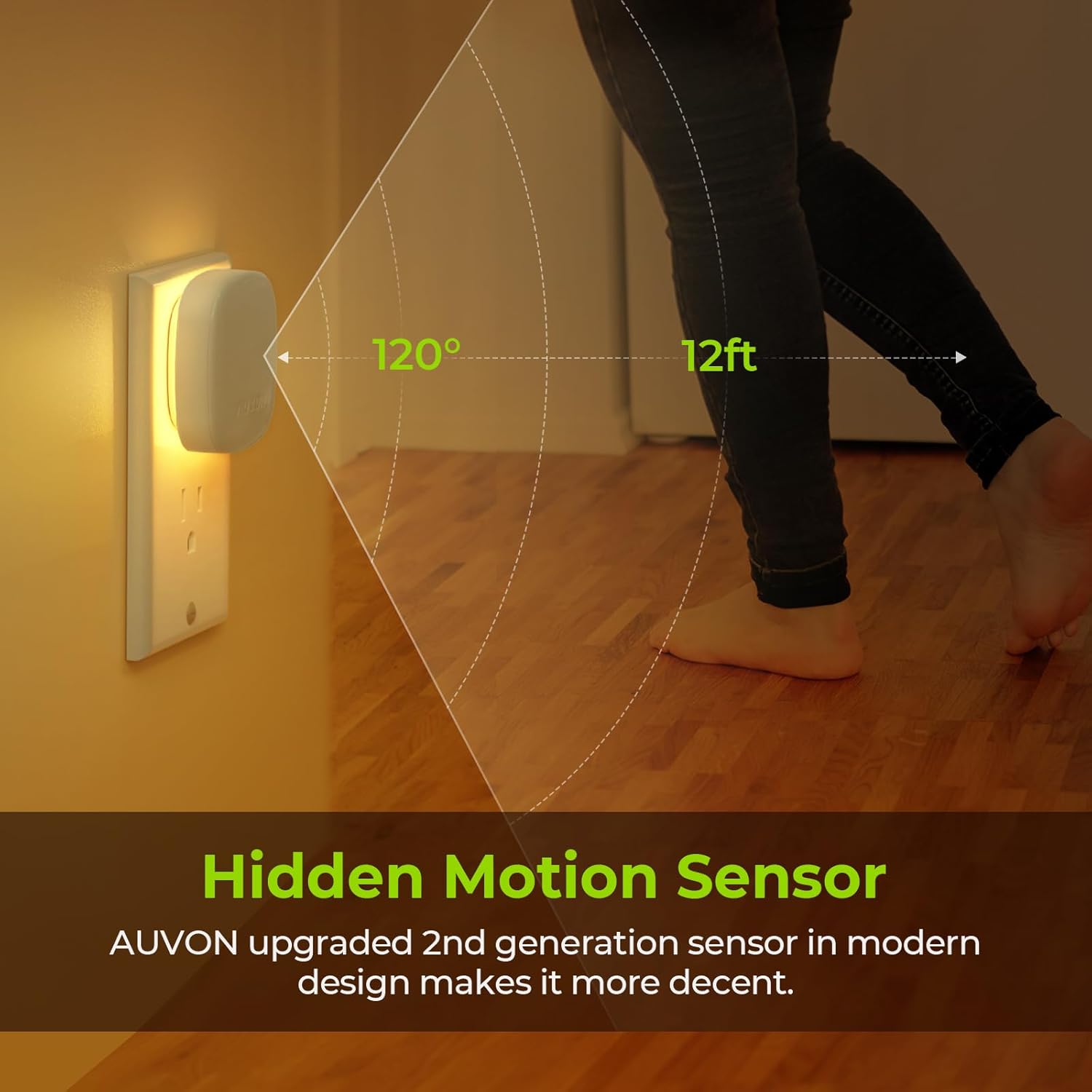 AUVON Plug-in LED Backlit Night Light with Motion Sensor & Dusk to Dawn Sensor, 2200K Soft Warm White Nightlight with 1-50lm Dimmable Brightness for Adults & Kids' Bedroom, Bathroom, Hallway (4 Packs) - Image 4