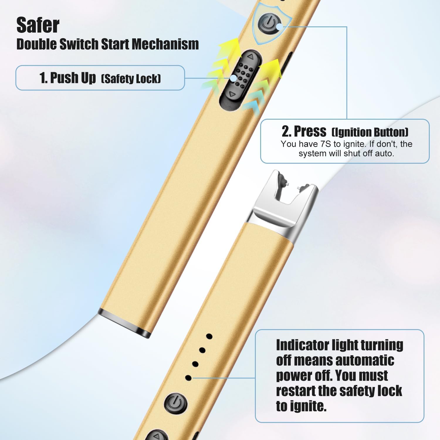 LcFun 2 Pack Candle Lighter USB Rechargeable Electric Plasma Arc Lighters with Safety Lock, Windproof Flameless Lighters Long Stem Matches for Candle, Grill, BBQ, Camping, Gas Stoves (Black, Gold) - Image 5