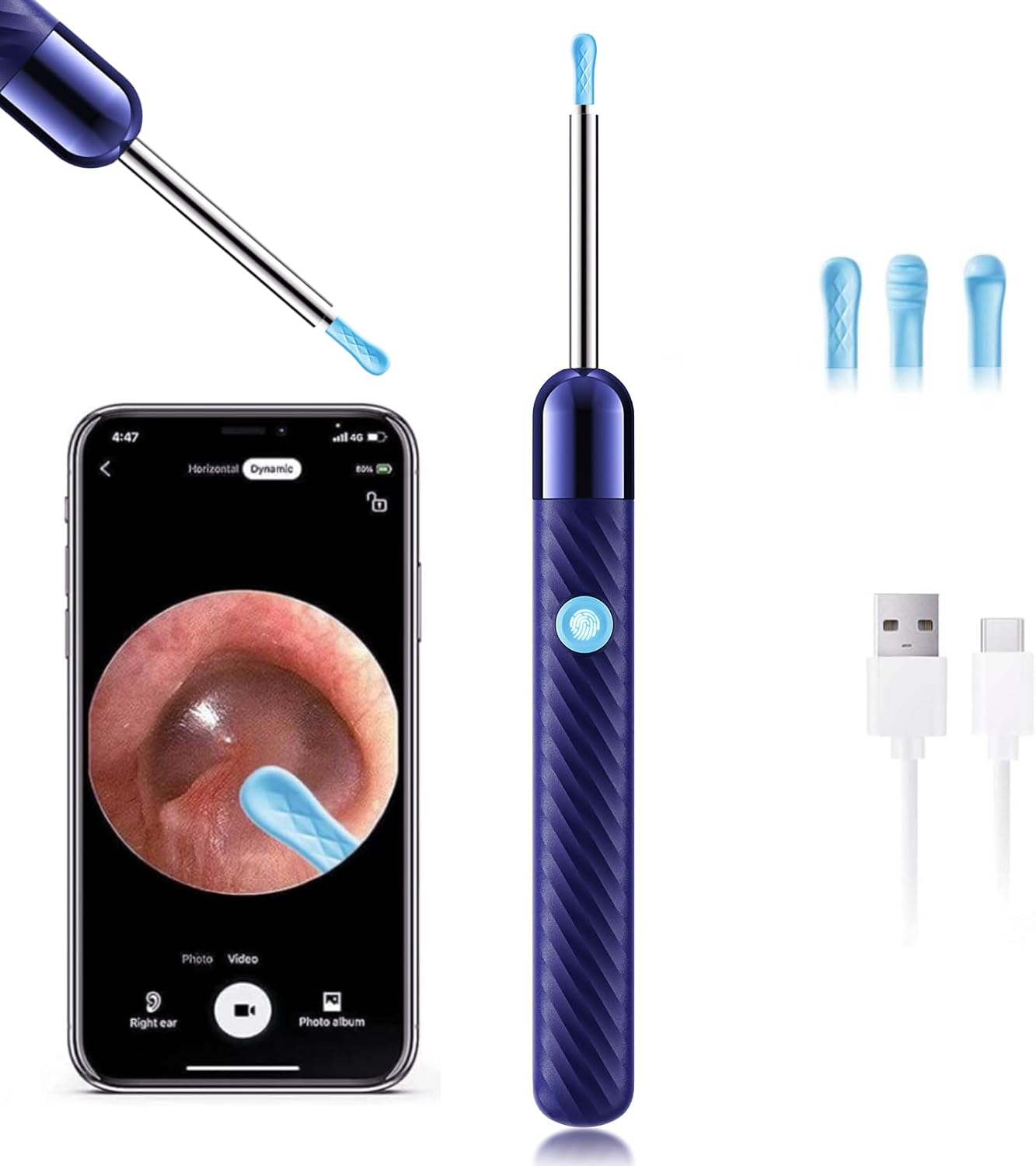 Ear Wax Removal - Earwax Remover Tool with Ear Set - Ear Canal Cleaner with 1080P Camera - FSA HSA Eligible - Ear Cleaning Kit with Ear Spoon - Ear Camera for iOS & Android (Navy Blue)