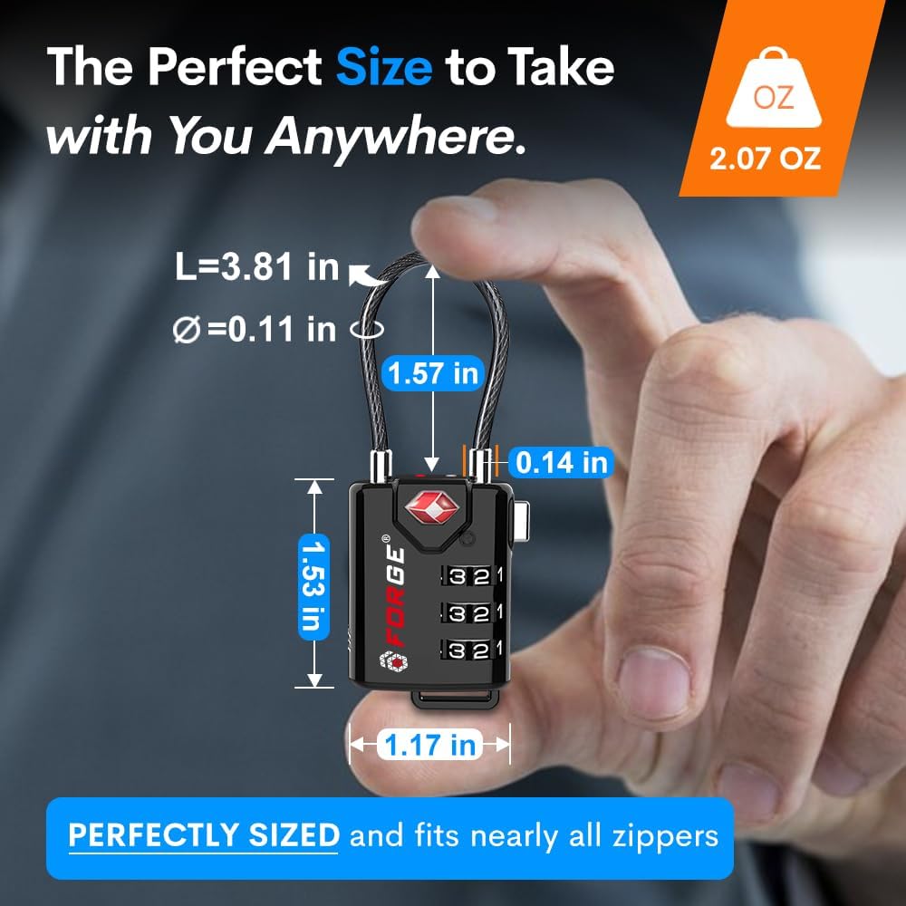TSA Approved Cable Luggage Locks, Re-settable Combination with Alloy Body - Image 3