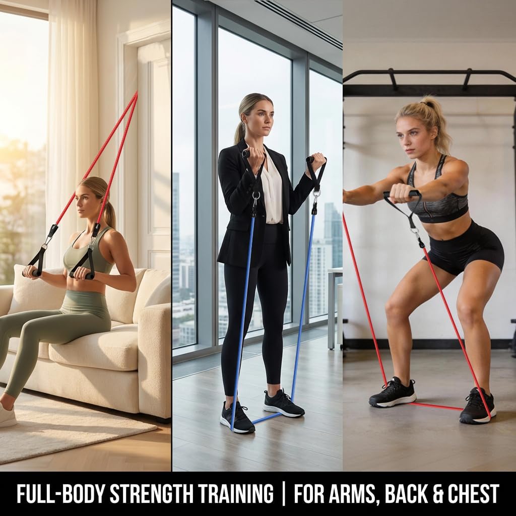 VEICK Resistance Bands Set, 10-150 LBS Stackable Exercise Bands with Handles, Ankle Straps & Door Anchor, Workout Bands for Home Gym, Yoga, Pilates, Physical Therapy for Men Women - Image 2