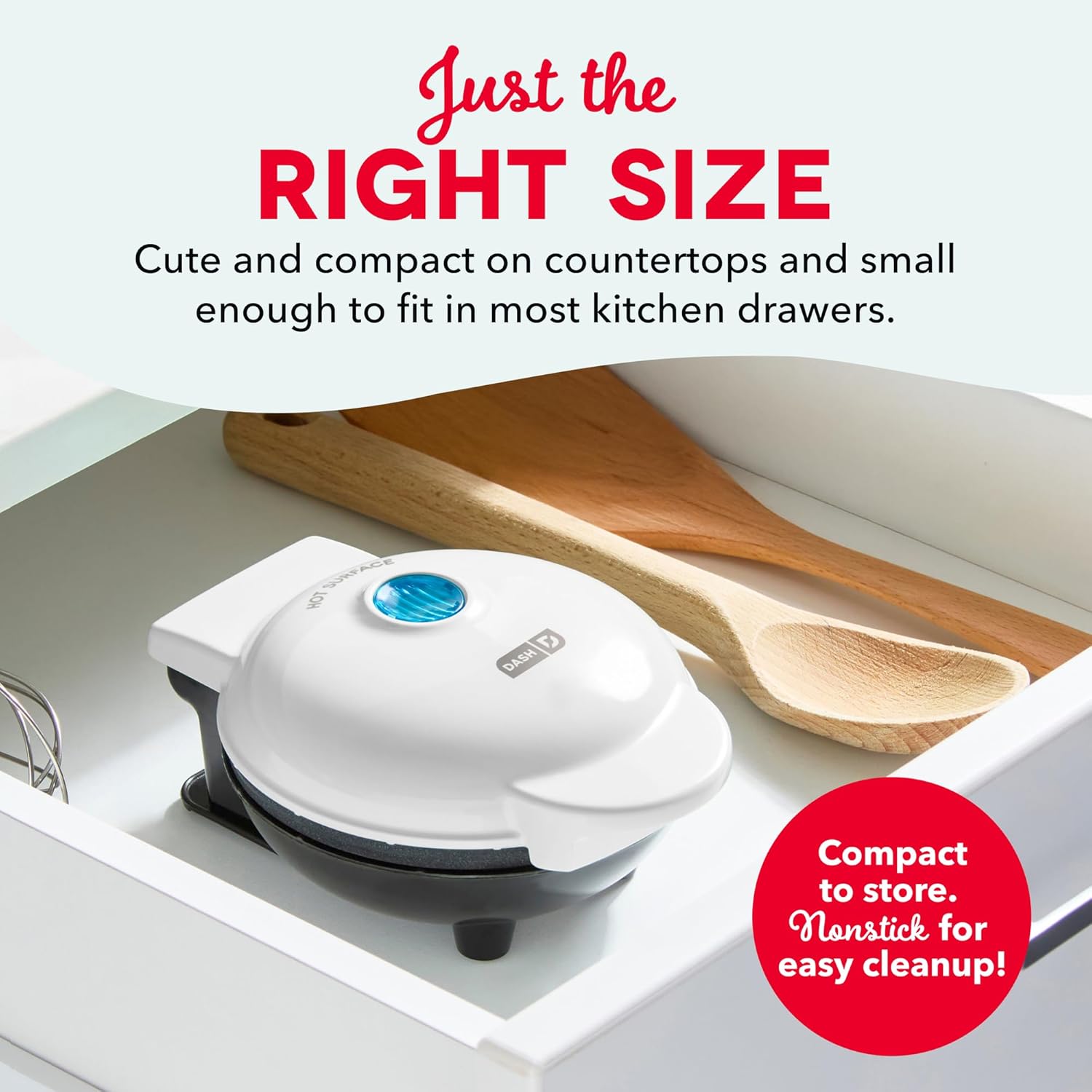 Dash Mini Waffle Maker- Compact Electric Iron for Creative Homemade Treats - PTFE nonstick surface - Easy-to-Clean - Perfect for Kids & Families - White - Image 4