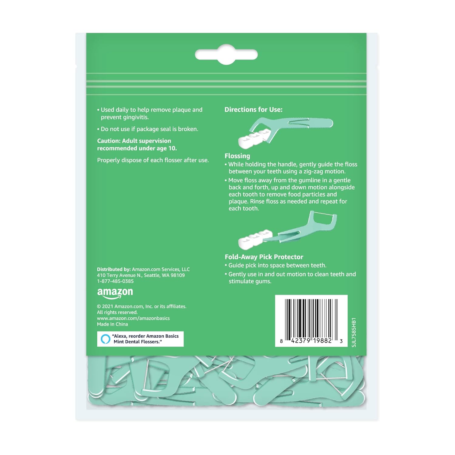 Amazon Basics Mint Dental Flossers, Shred Resistant, Slides Easily Between Teeth, with Fold-Away Pick, 90 Count, 1-Pack (Previously Solimo) - Image 2