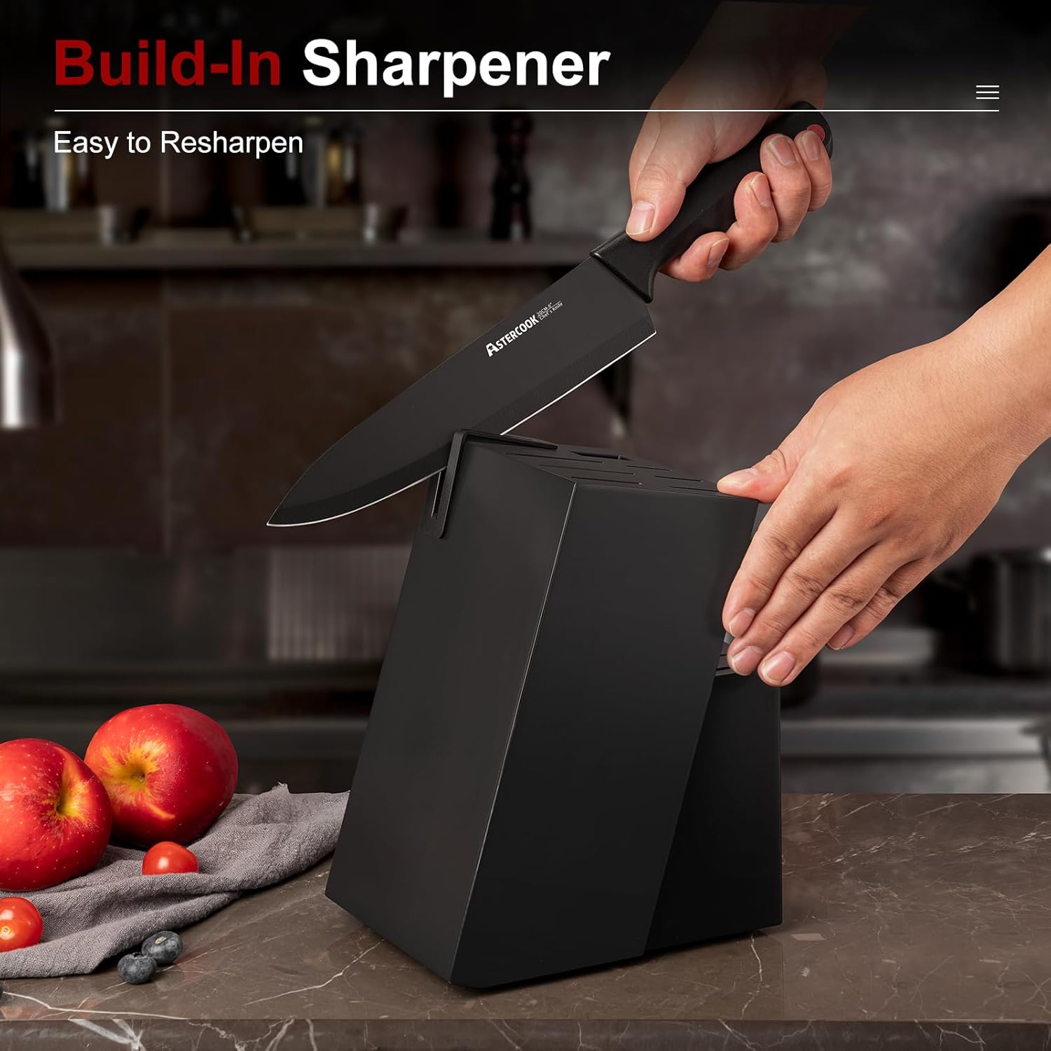 Knife Set, Astercook 15 Pieces Knife Sets for Kitchen with Block, Dishwasher Safe Kitchen Knife Set with Built in Sharpener Block, German Stainless Steel Kitchen Utensils Set - Image 4