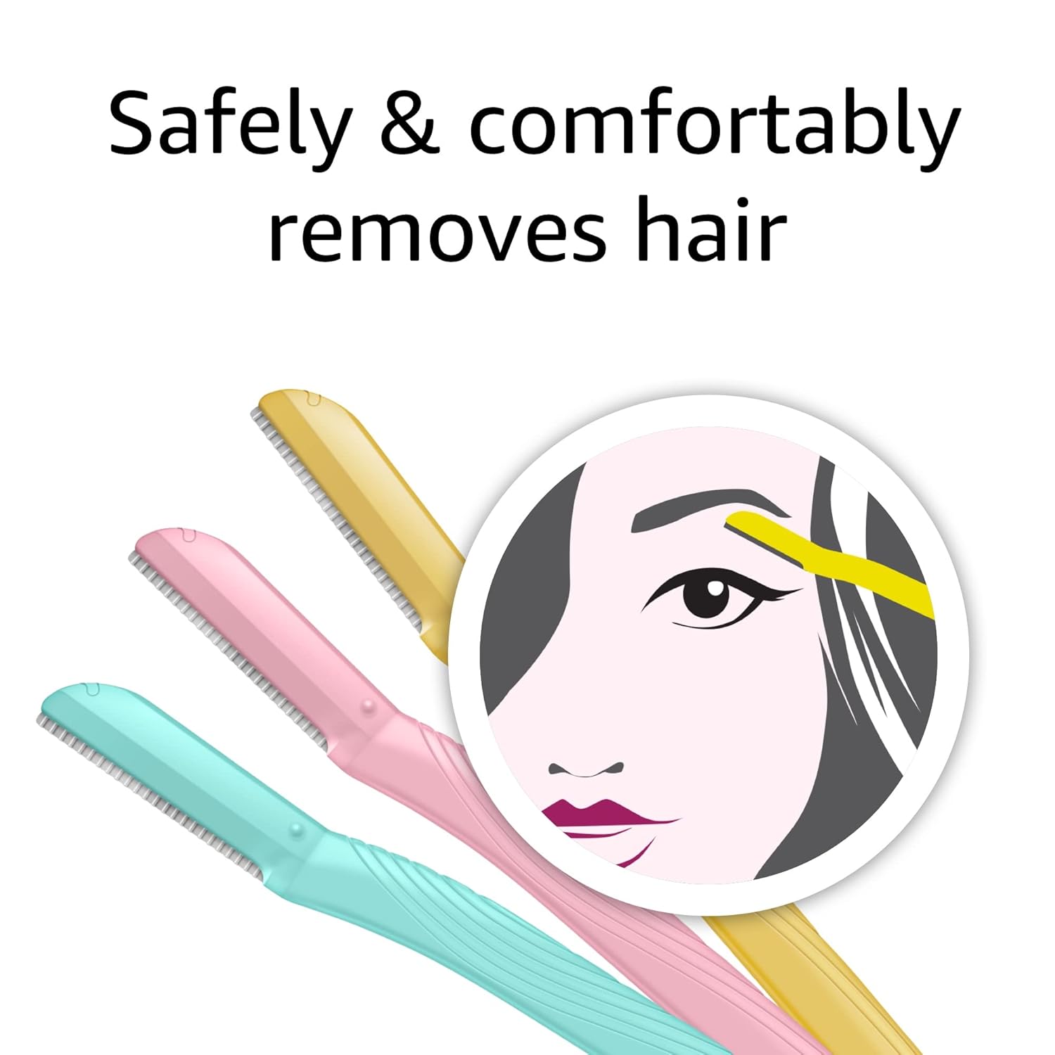 Amazon Basics Women's Dermaplaning Tool, Peach Fuzz Remover, Facial Hair Removal, Exfoliating Face Razor with Microguard Blade for Safe Eyebrow Shaping, Includes Blade Cover, Multicolor, 3 Count - Image 5