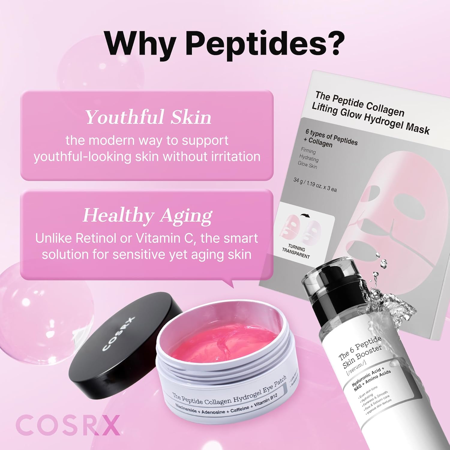 COSRX Pink Peptides Collagen Hydrogel Eye Patch for Puffy Eyes, Cooling & Firming Under Eye Patches with 4-Peptide & Caffeine (60), Depuffing Gel Eye Mask, Korean Skin Care - Image 6