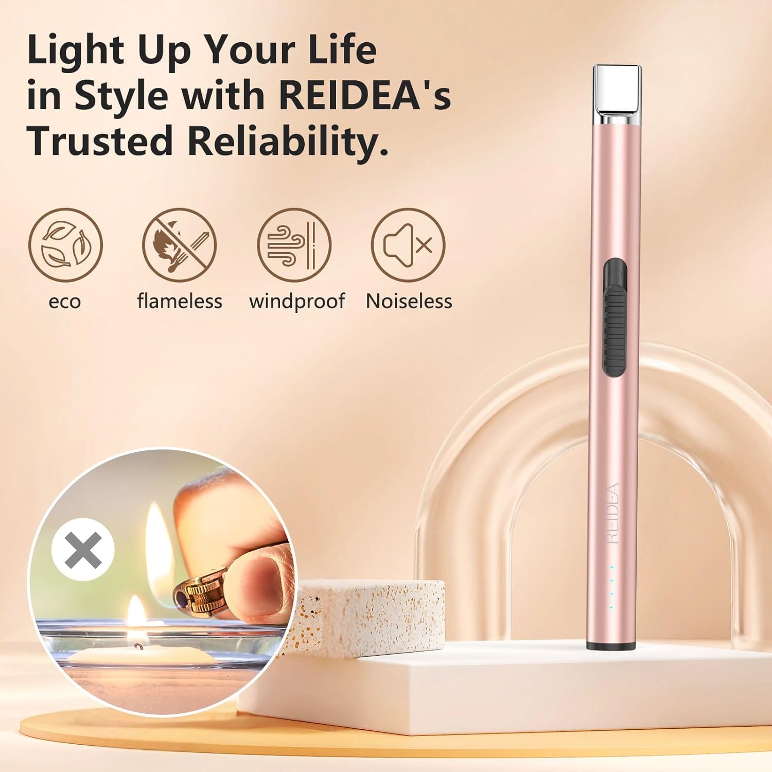 REIDEA Candle Lighter Long USB Rechargeable Arc Windproof Flameless with Safety Switch Buttom for Home Kitchen BBQ Camping Stove - Image 8