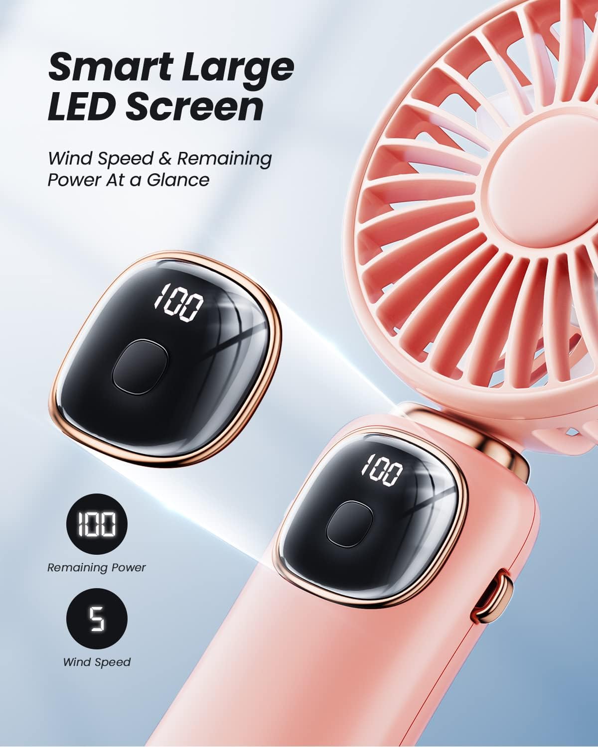 coldSky Portable Handheld Fan, 4000mAh Battery Operated with LED Display, Handheld/Neck/Desk 3 in 1 Personal Small Fan, 90° Foldable Desk Fan with Base, 5 Speed Lash Makeup Fan for Women - Image 4