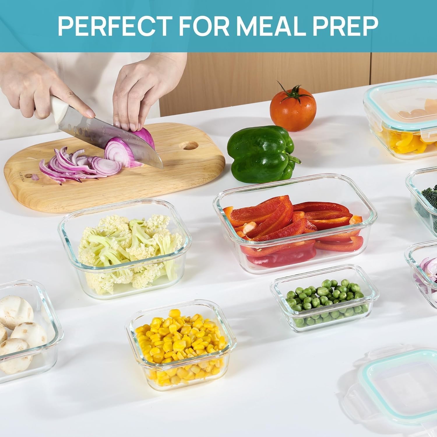 Vtopmart 8 Pack Glass Food Storage Containers with Airtight Lids, Glass Meal Prep Containers, Lunch Office Meal for Microwave, Oven, Freezer and Dishwasher, BPA Free - Image 5