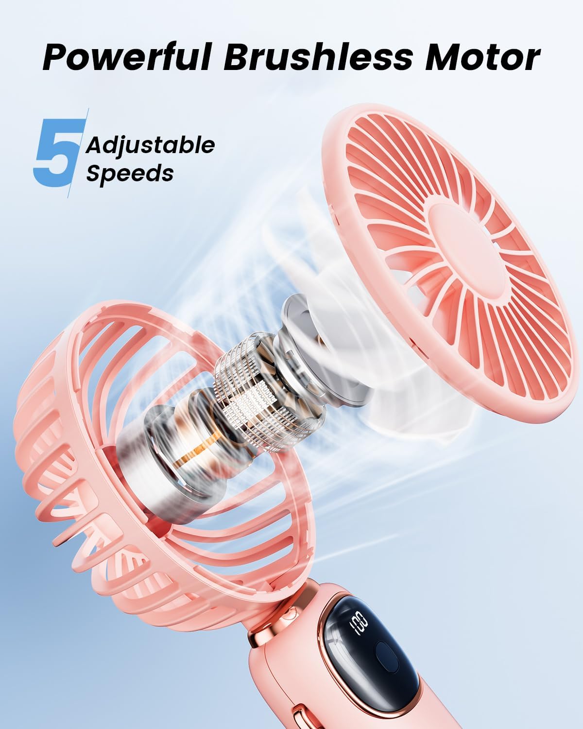 coldSky Portable Handheld Fan, 4000mAh Battery Operated with LED Display, Handheld/Neck/Desk 3 in 1 Personal Small Fan, 90° Foldable Desk Fan with Base, 5 Speed Lash Makeup Fan for Women - Image 6