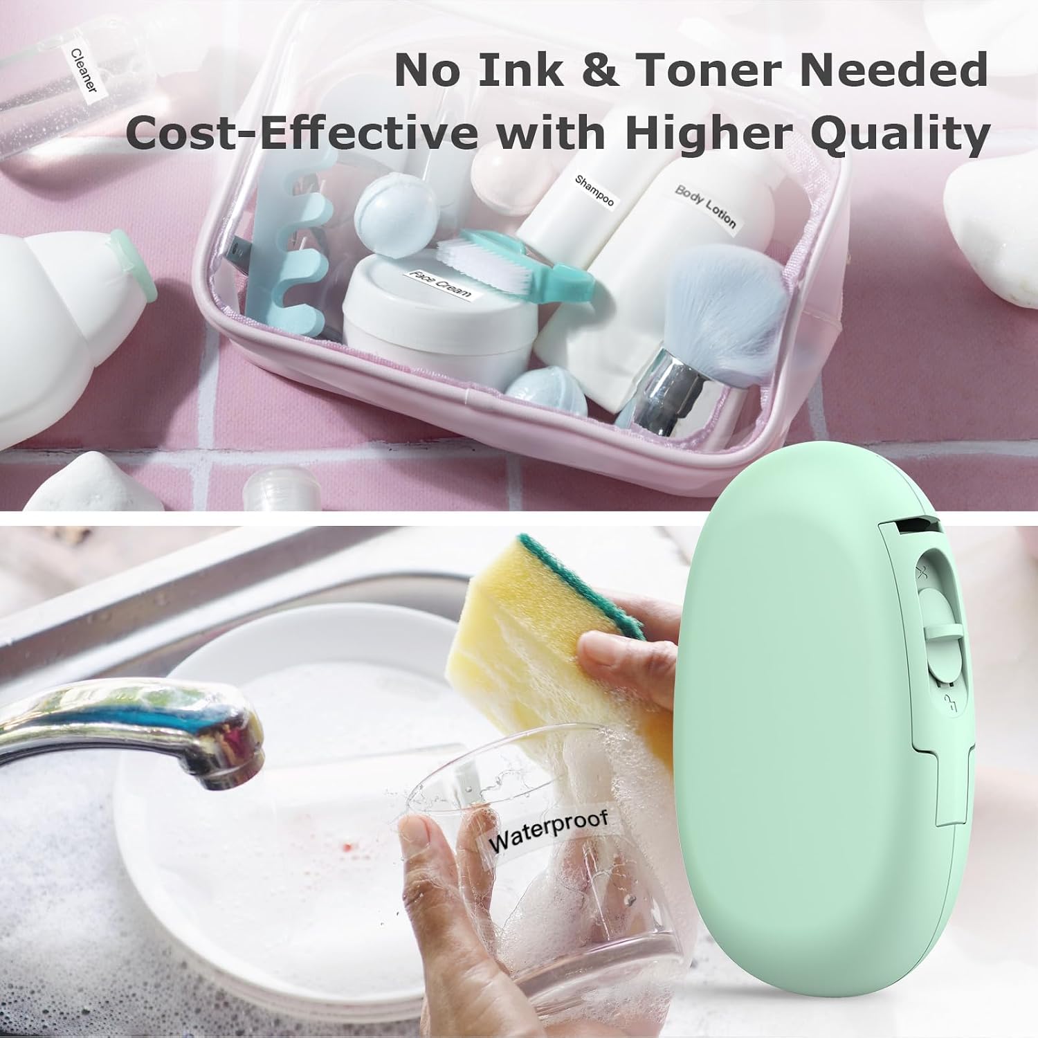 SUPVAN E10 Bluetooth Label Maker Machine with Tape, Continuous Waterproof Label, Versatile App with 35 Fonts and 1k+ Icons, Label Printer for Home, Kitchen, School, Office Organization, Green - Image 7