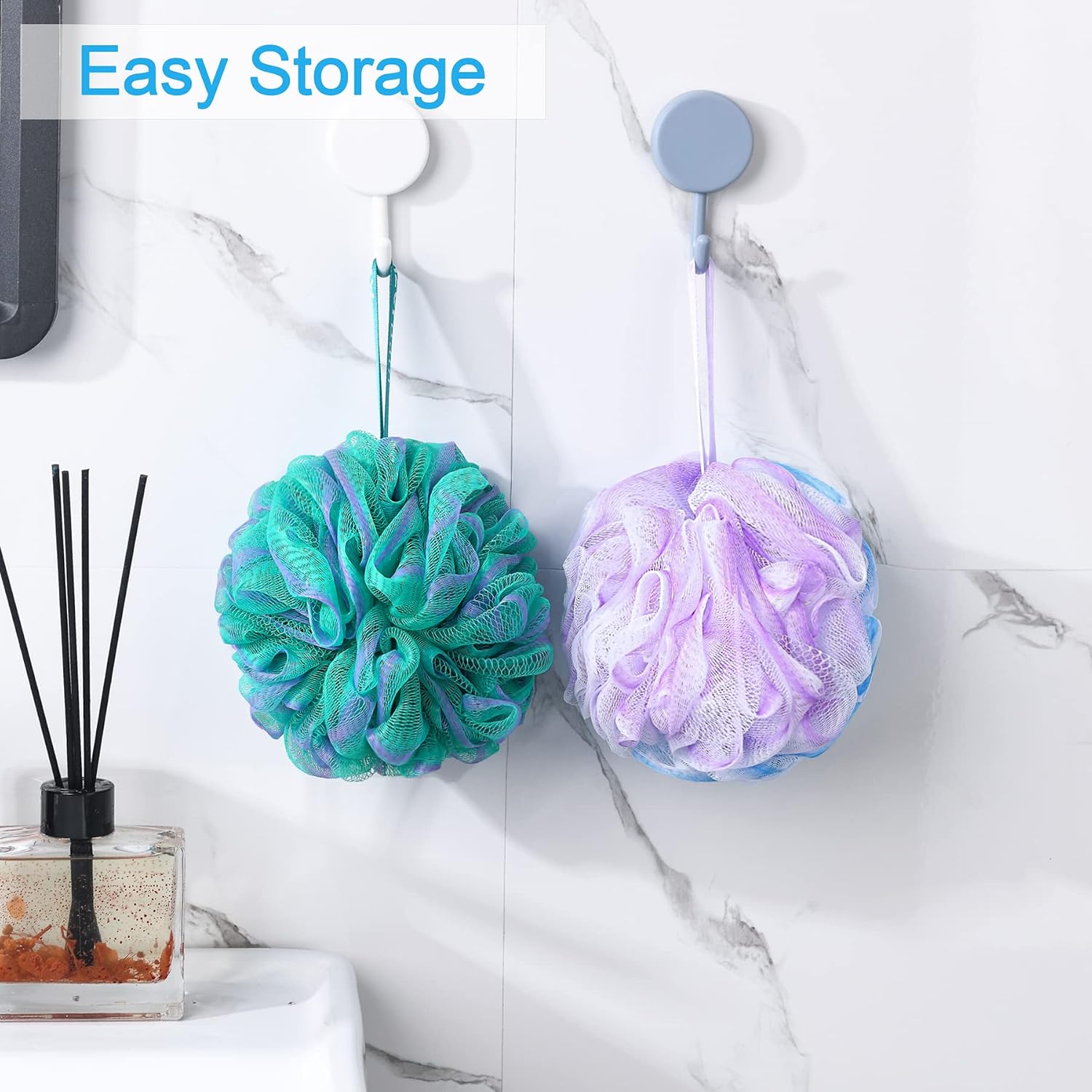 AmazerBath Loofah Sponge 75g/Piece, Exfoliating Bath Sponge Body Scrubber - Loofa Set of 4 Flower Color (Large, Green-Purple) - Image 7